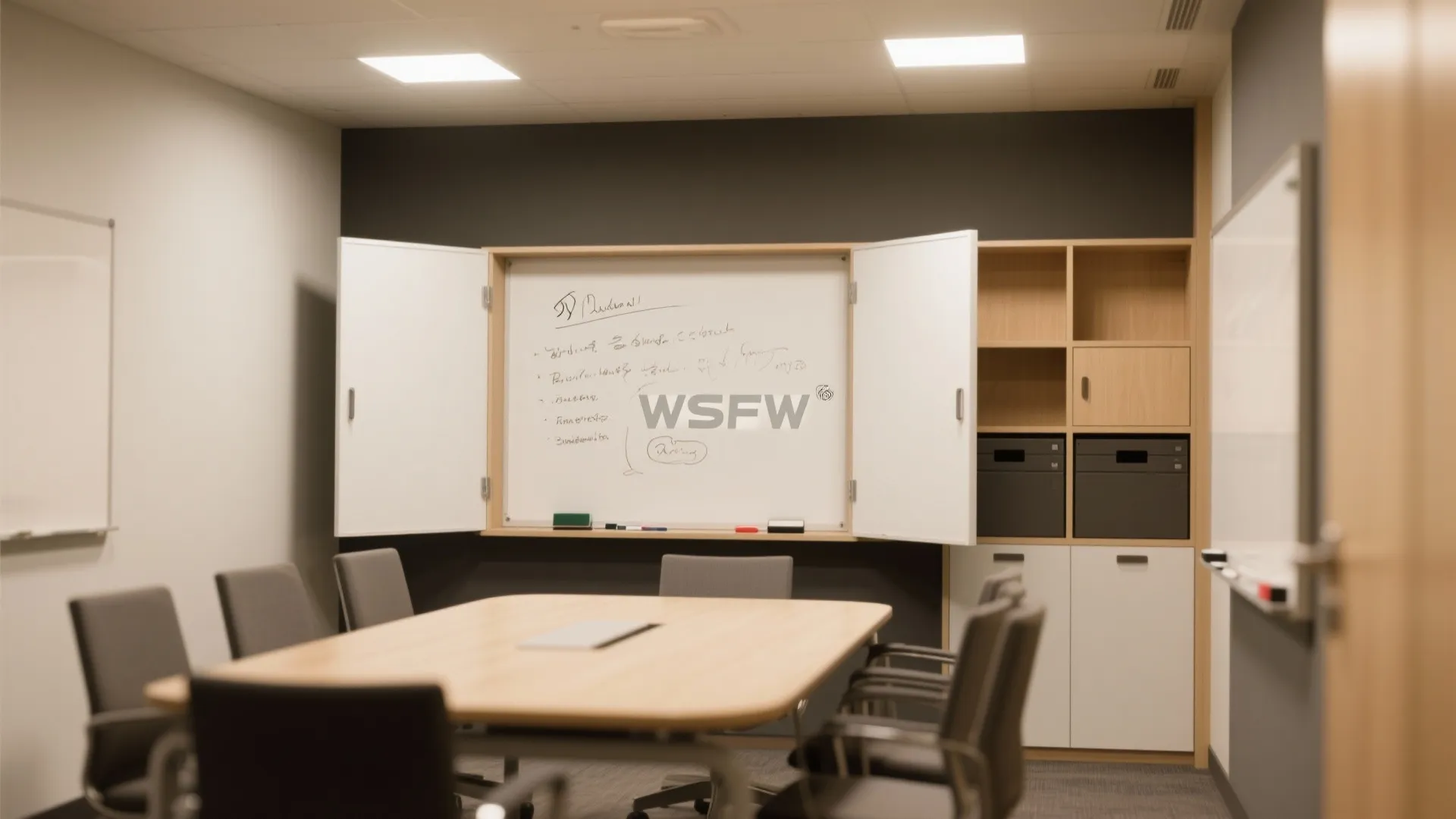 Double-sided whiteboard cabinets integrated with storage