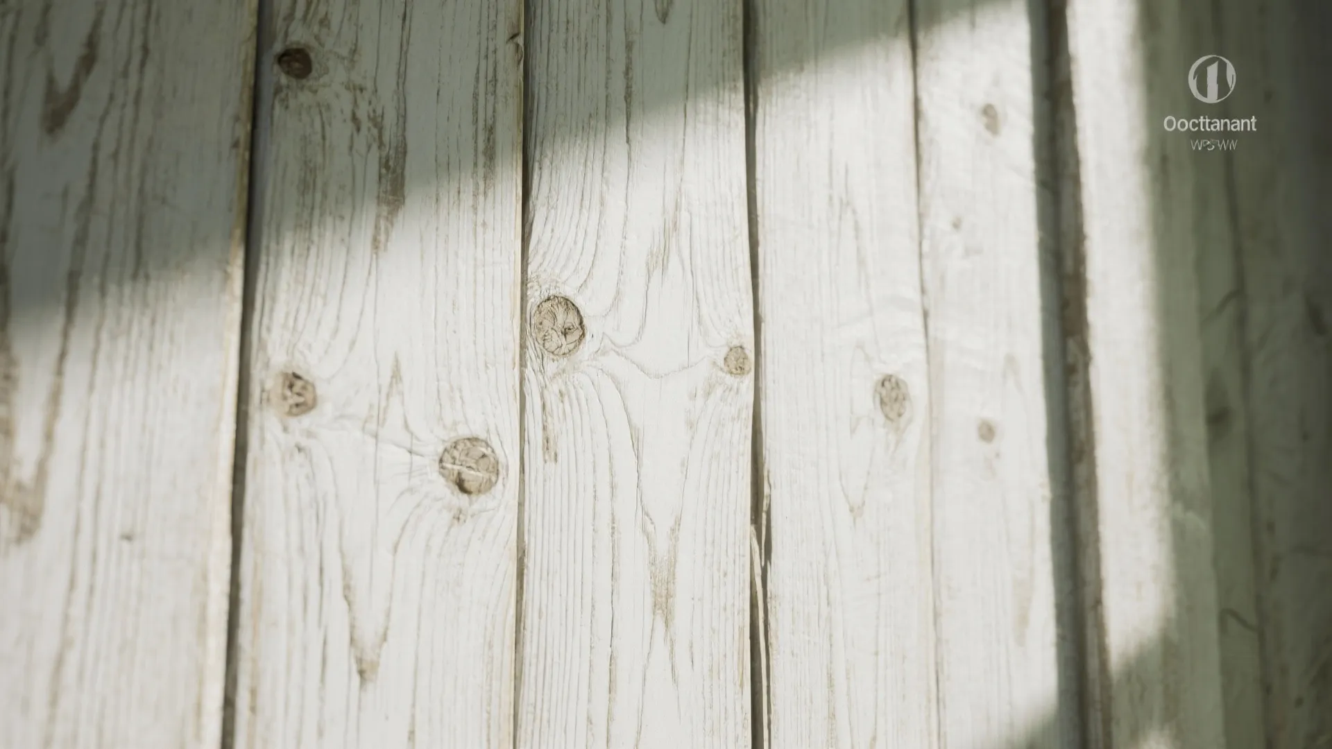 Macro detail of a whitewashed knotty pine panel showing softened grain and visible knots with translucent pickling finish.