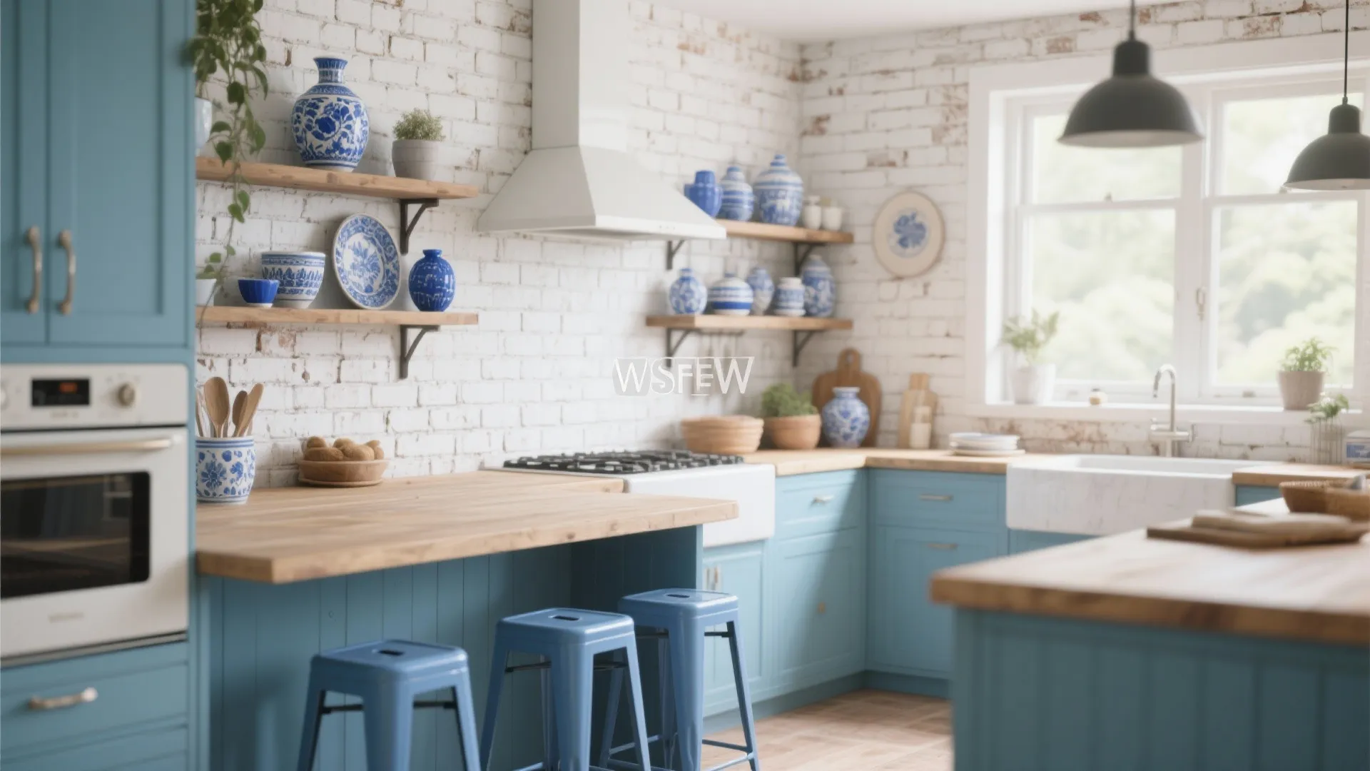 Idea 5: Whitewashed Brick with Blue Accents