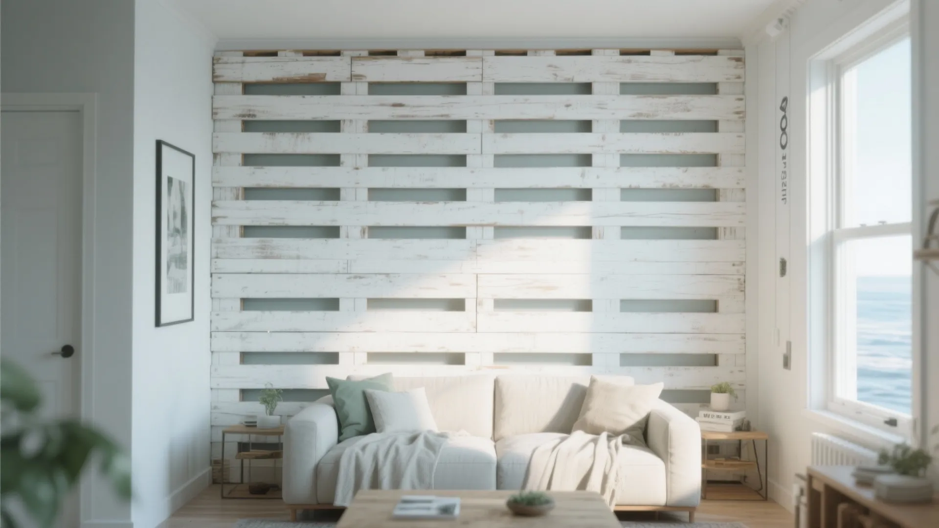 Whitewashed Pallet Accent Wall for Light and Air