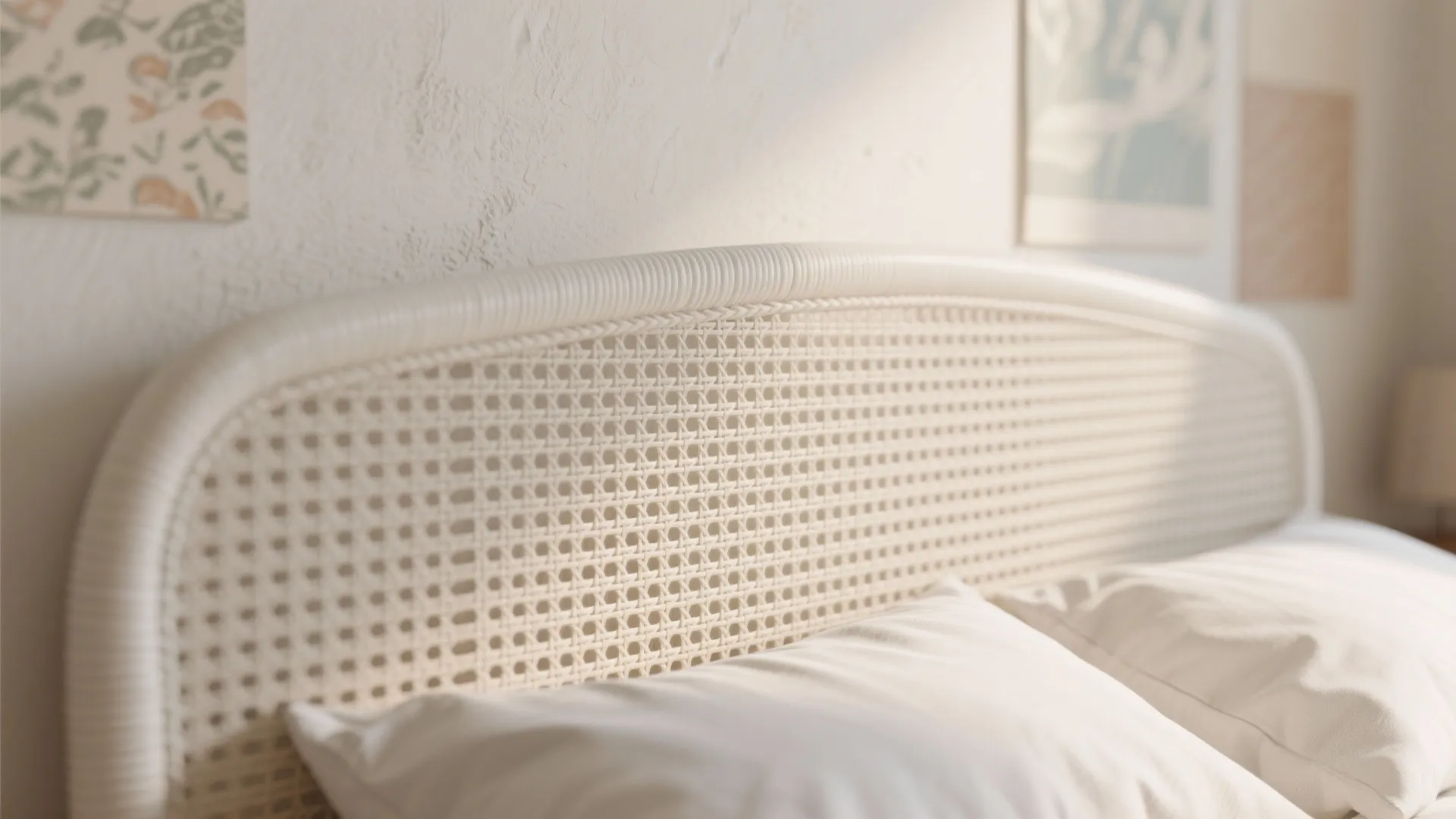 1. Layered Textures with White Wicker Bed Frames