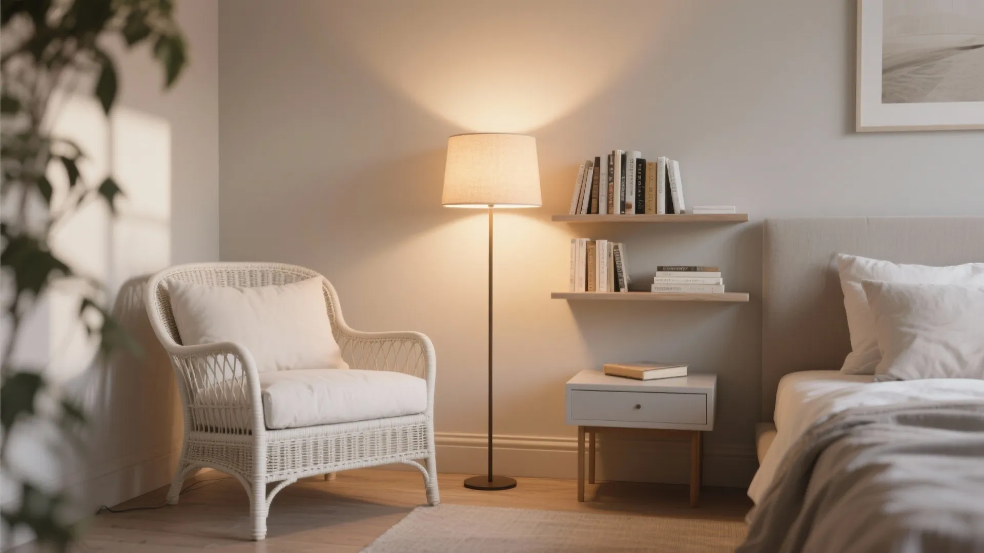 5. Layered Lighting and Wicker Seating Nooks