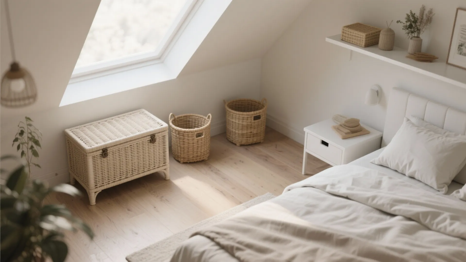 3. Compact Wicker Storage for Tight Bedrooms