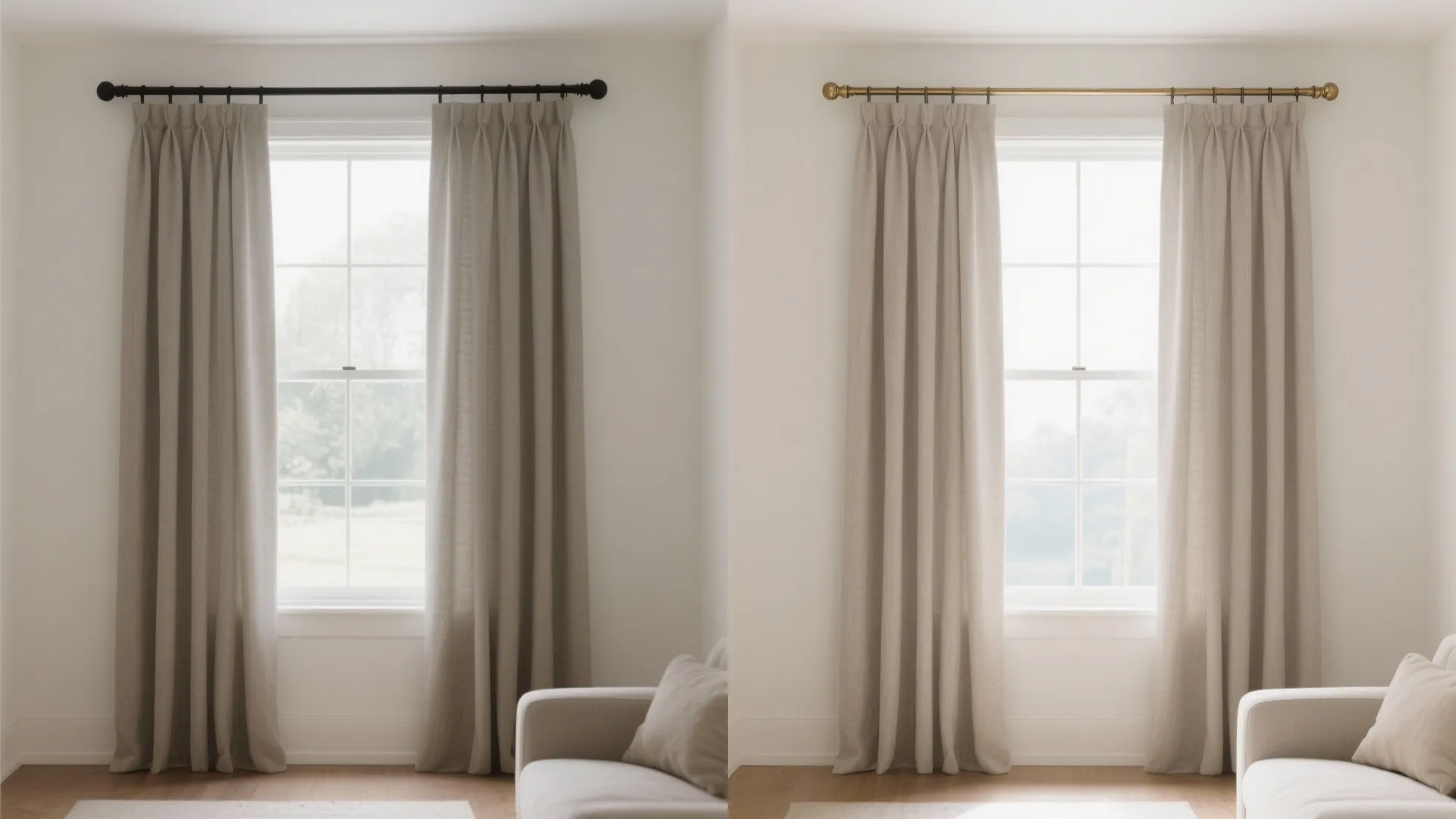 Wider-than-window rods for a bigger-glass illusion