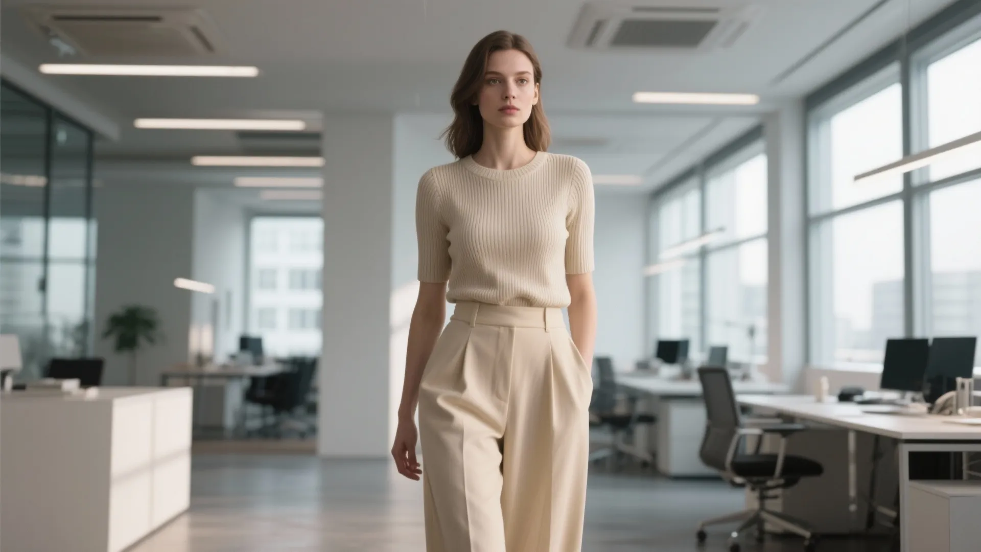 3. Wide-Leg Trousers and Knit Top