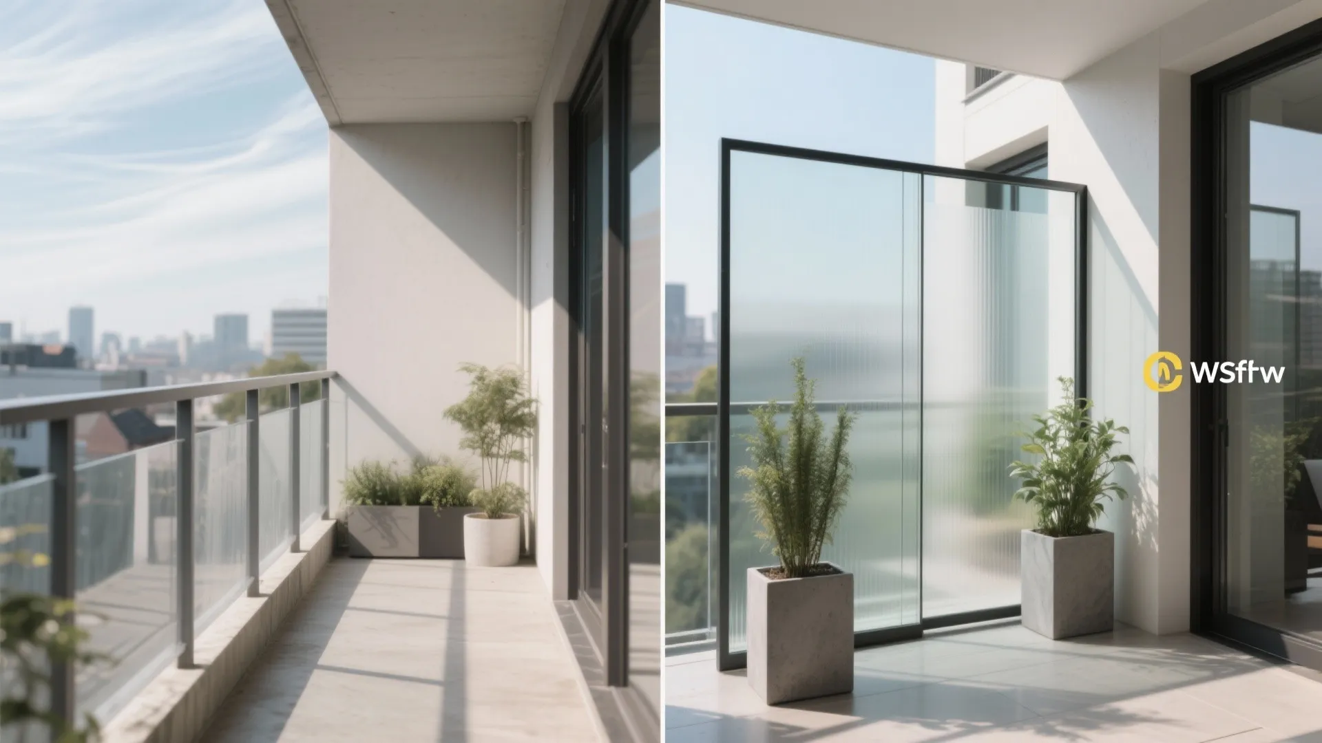 2) Glass wind screens and green privacy layers