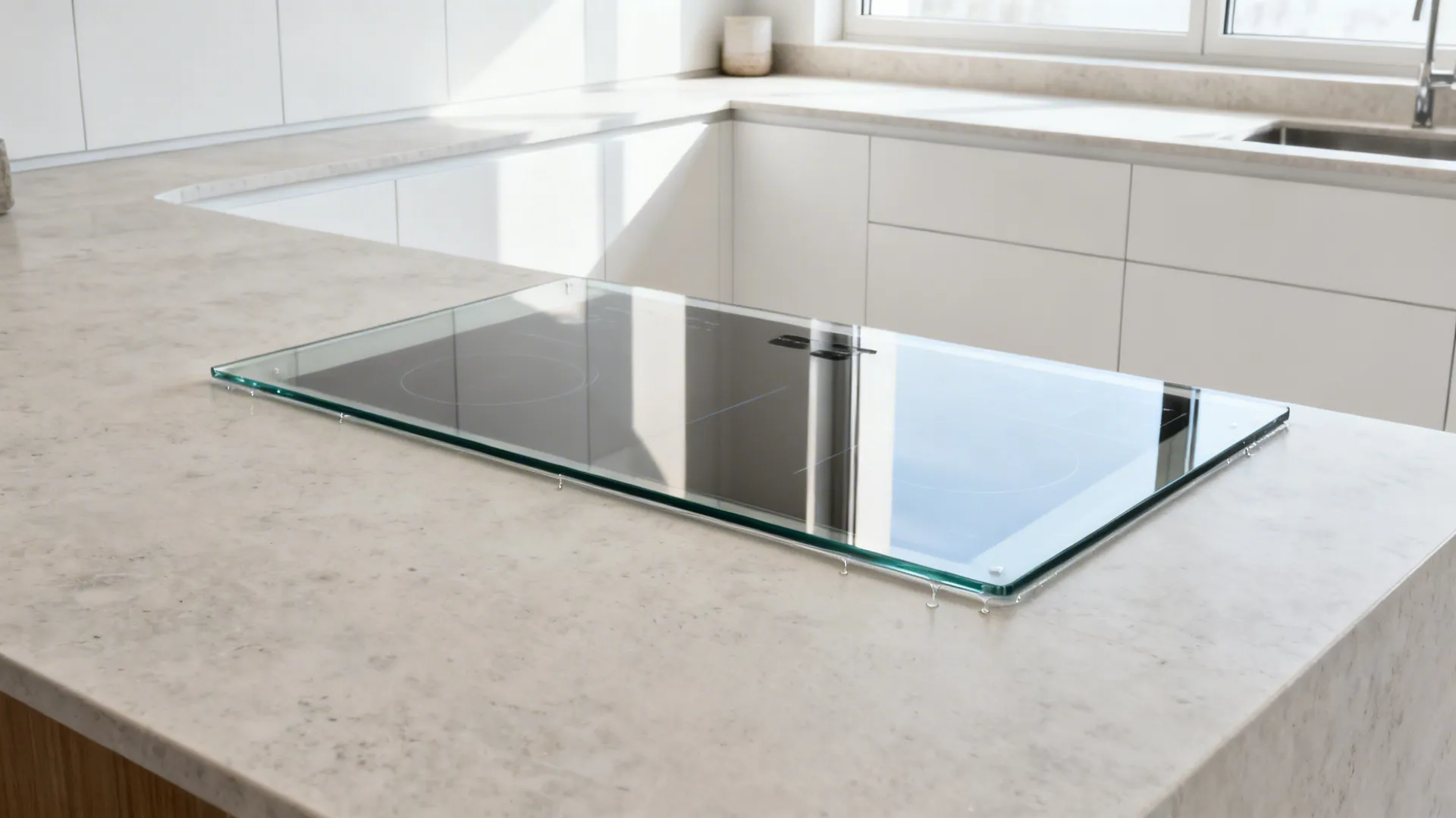 Corner window used as a backsplash flooding the countertop with light.