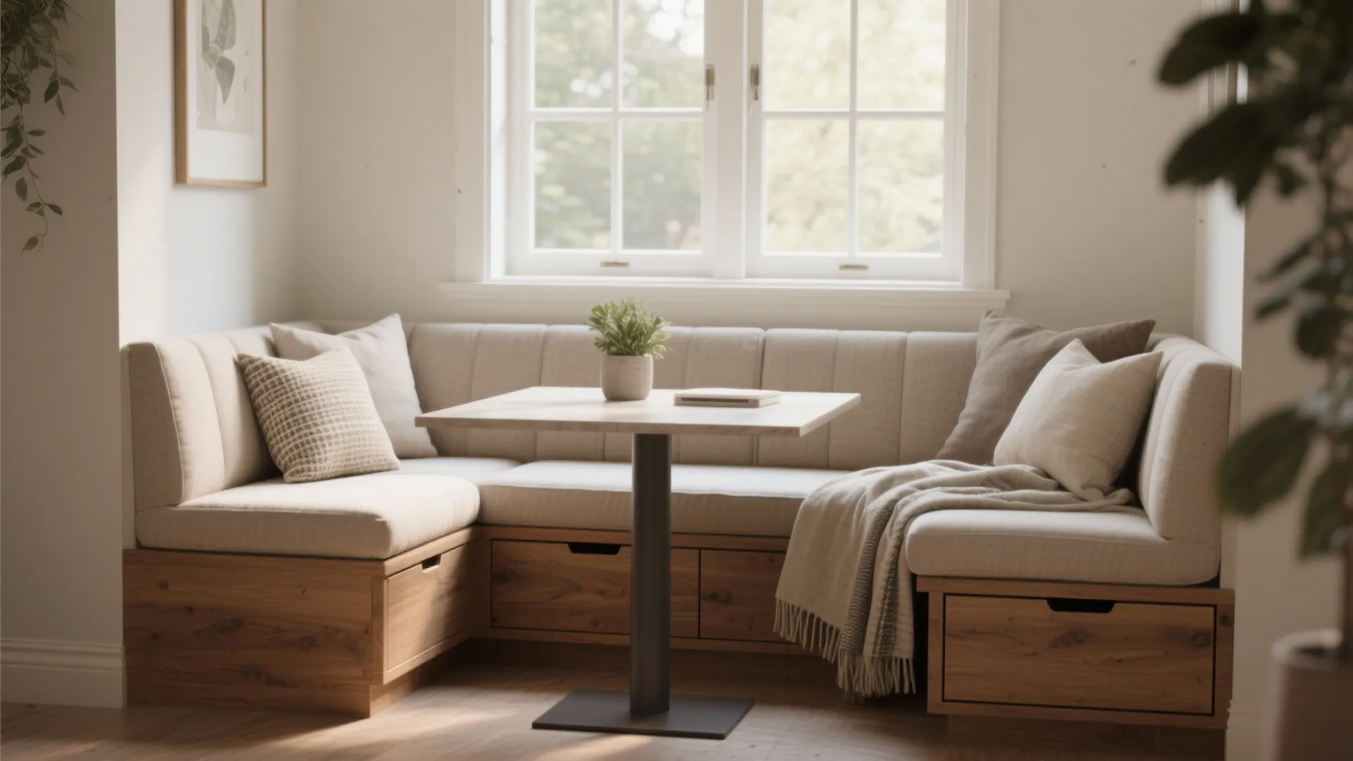3. Window nook banquette with storage (cozy and clutter-free)
