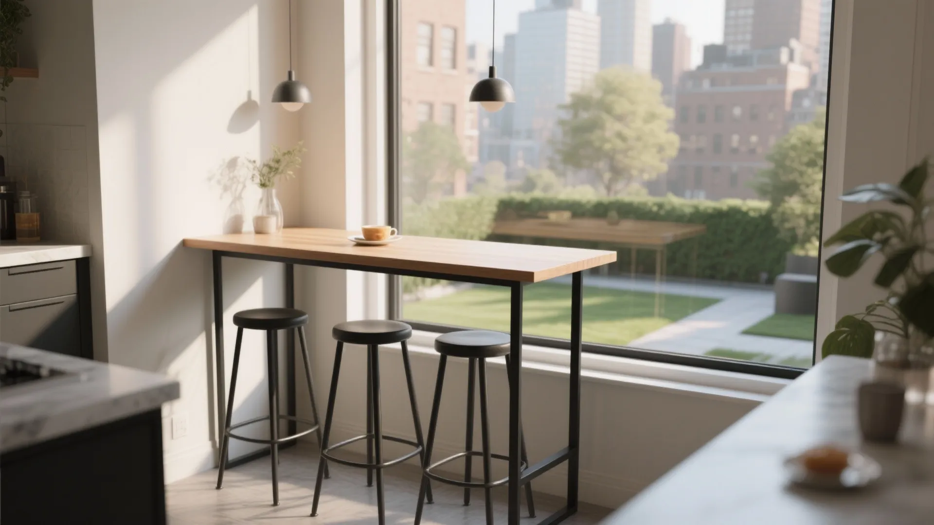 Narrow bar table by the window