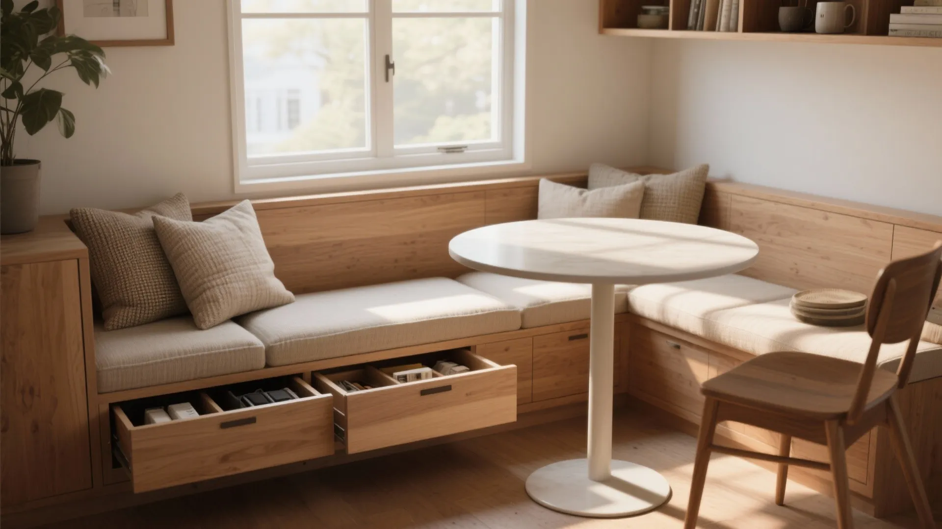 2. Built-in Window Bench for Seating and Storage