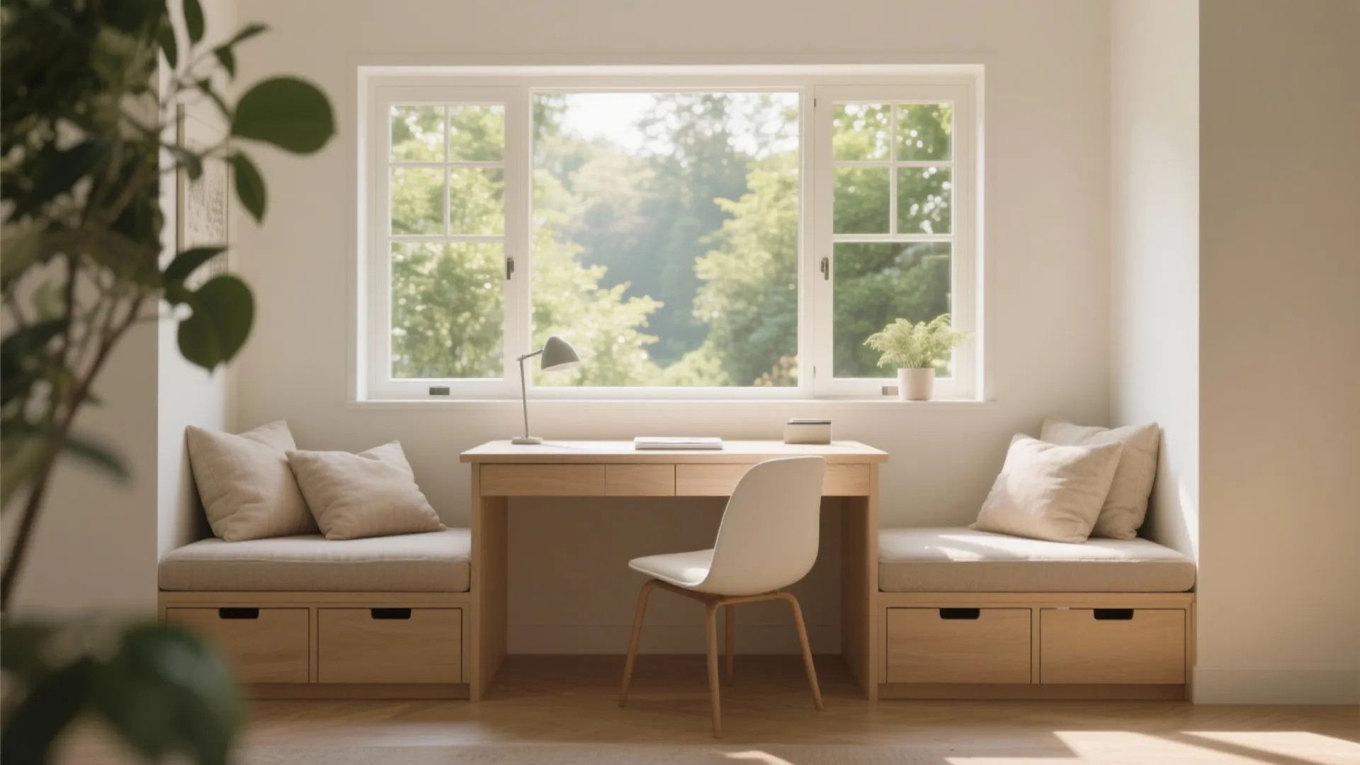 3. Built-in Window Bench with Desk