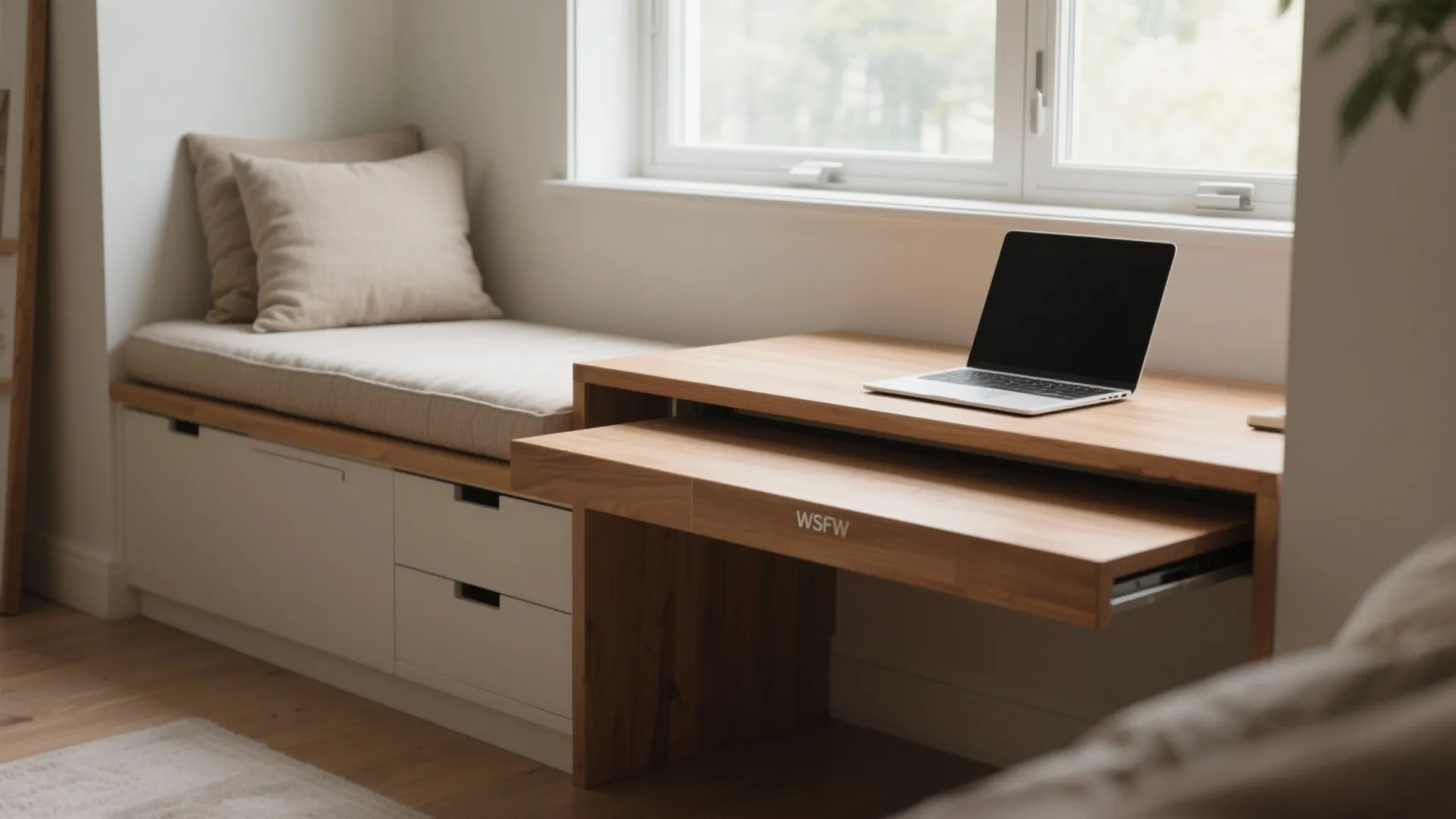 3. Window bench desk with pull-out surface