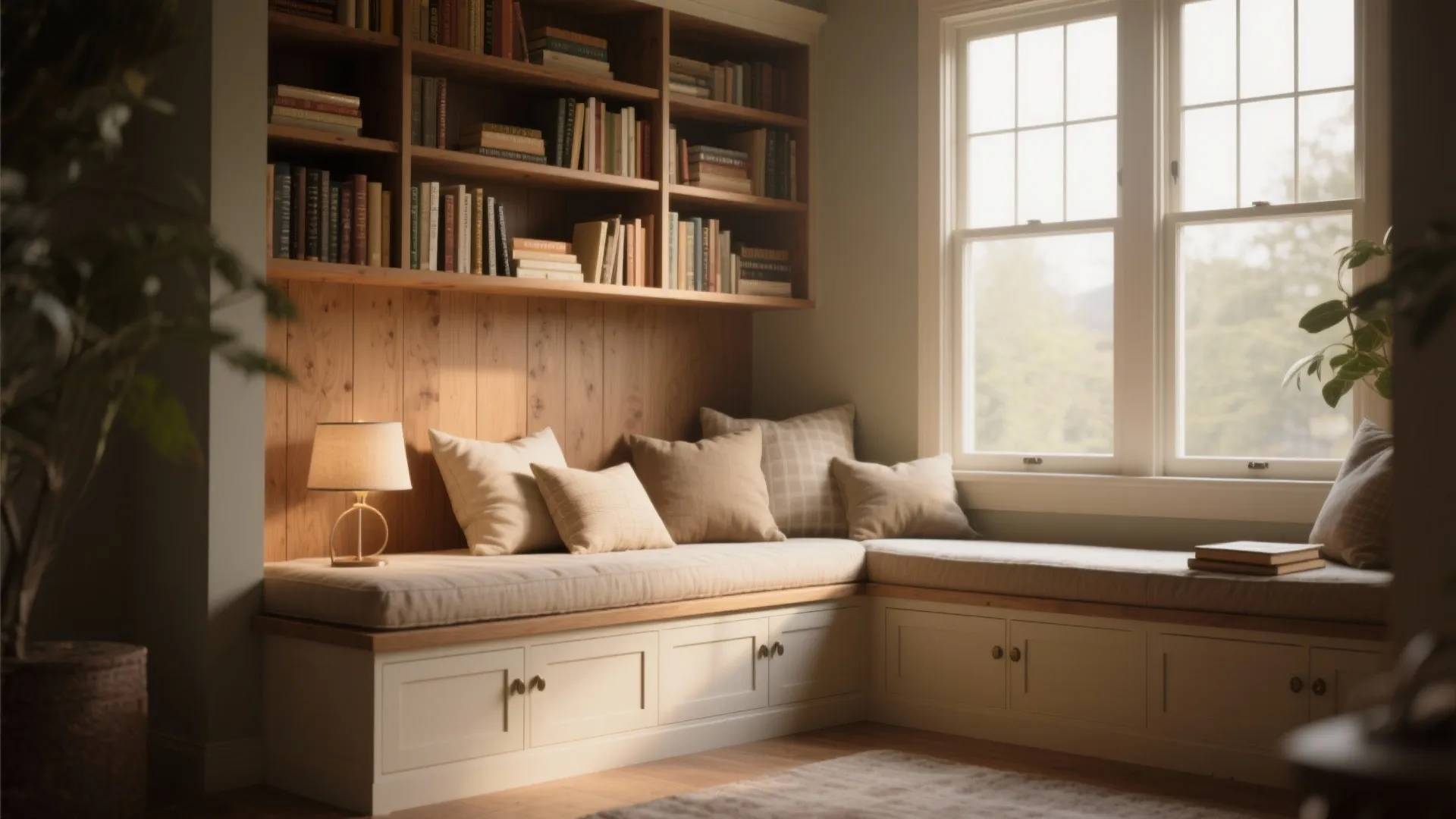 2. Window-Integrated Bookcase Benches
