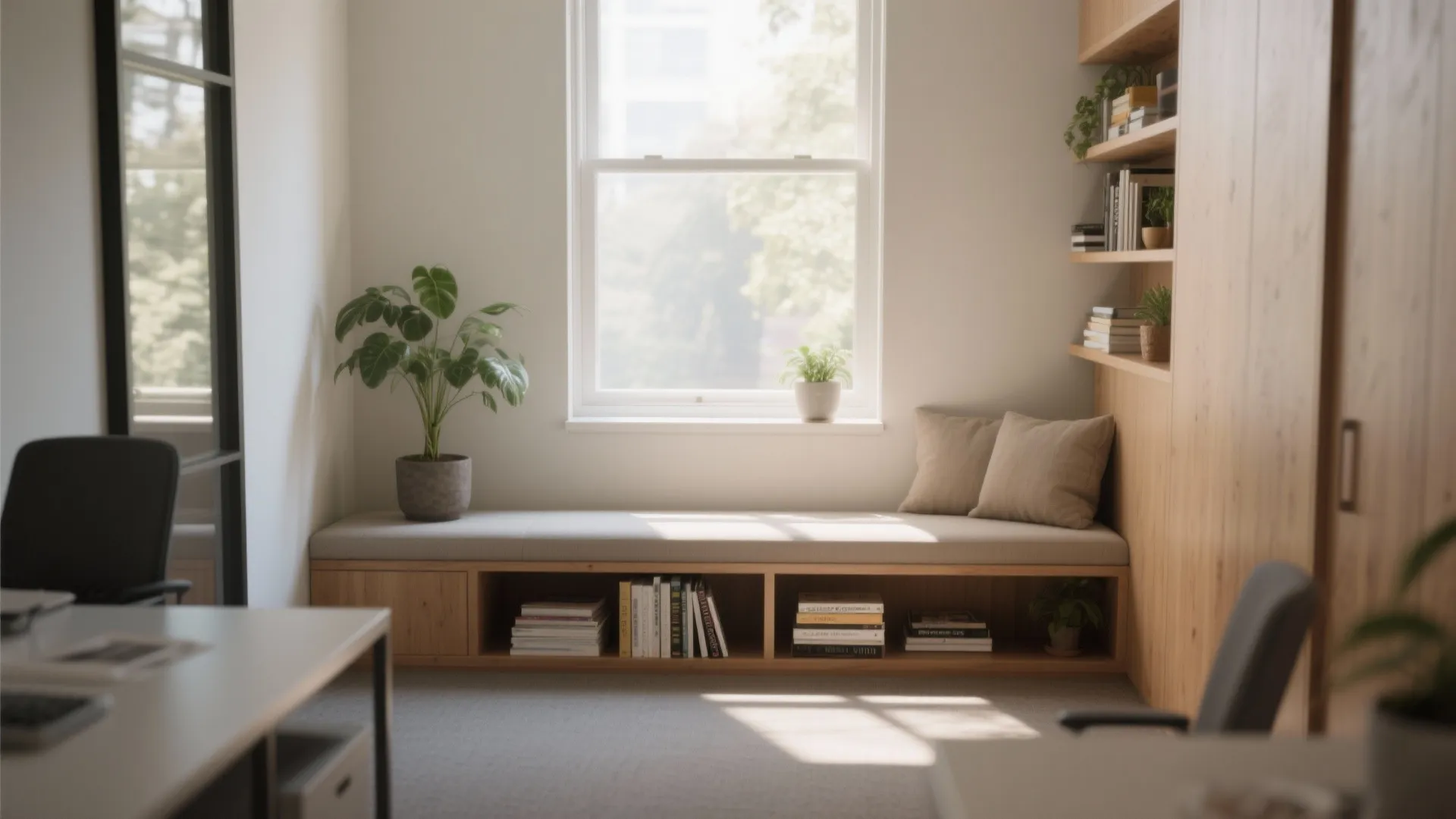 2. Built-in Window Bookshelf — Storage That Frames the View