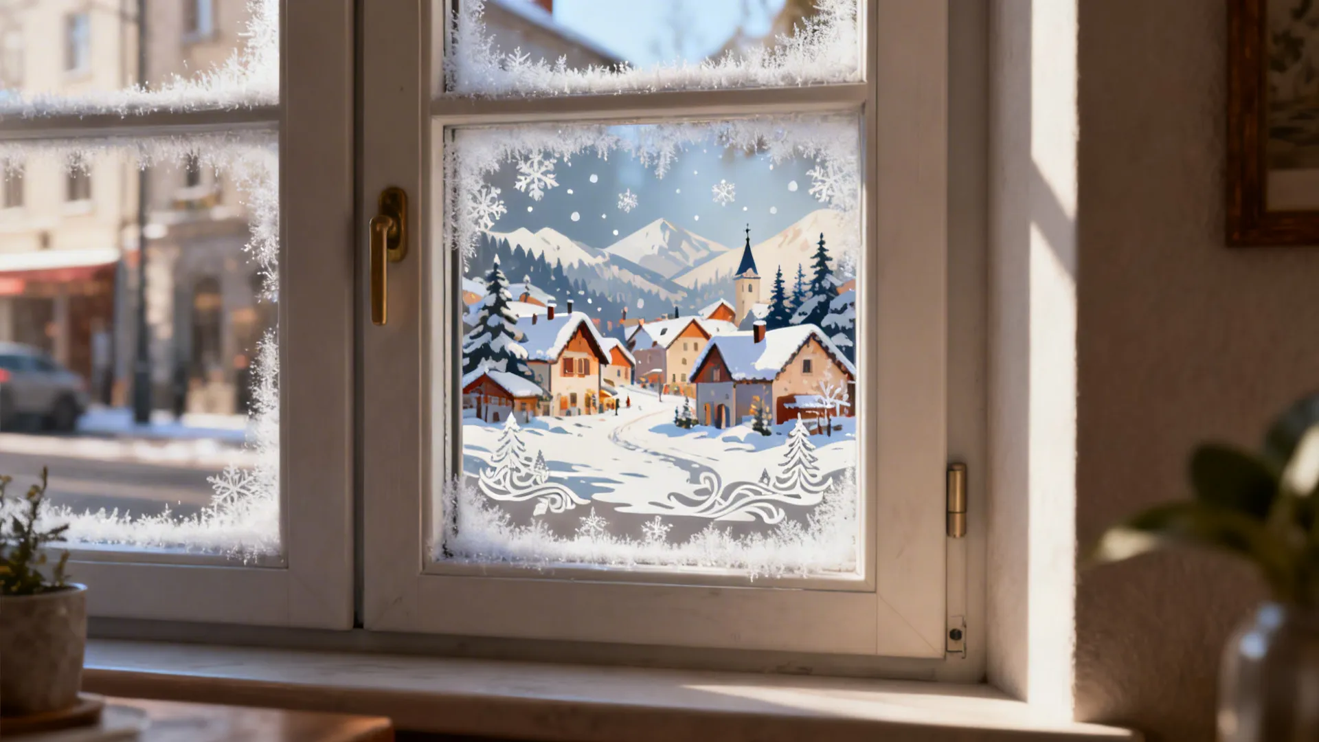 2. Window Clings and Frosted Spray Accents