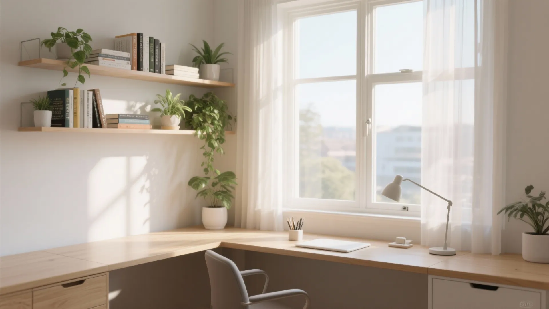 3. Window corner: minimal desk plus daylight strategy