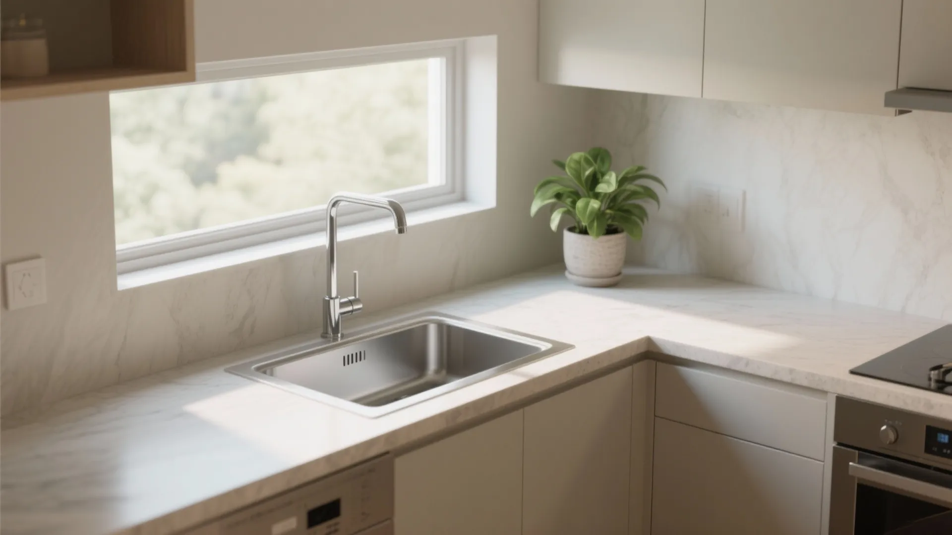 4. Corner sink under a single long window