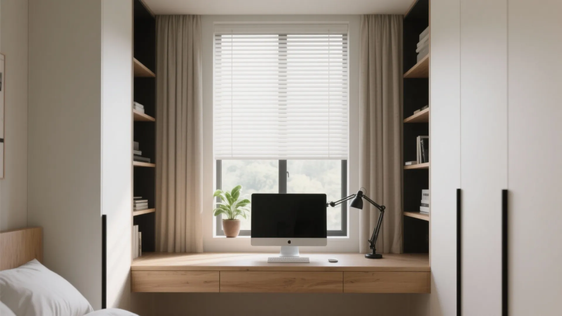 4. Window-Facing Desk with Built-In Storage
