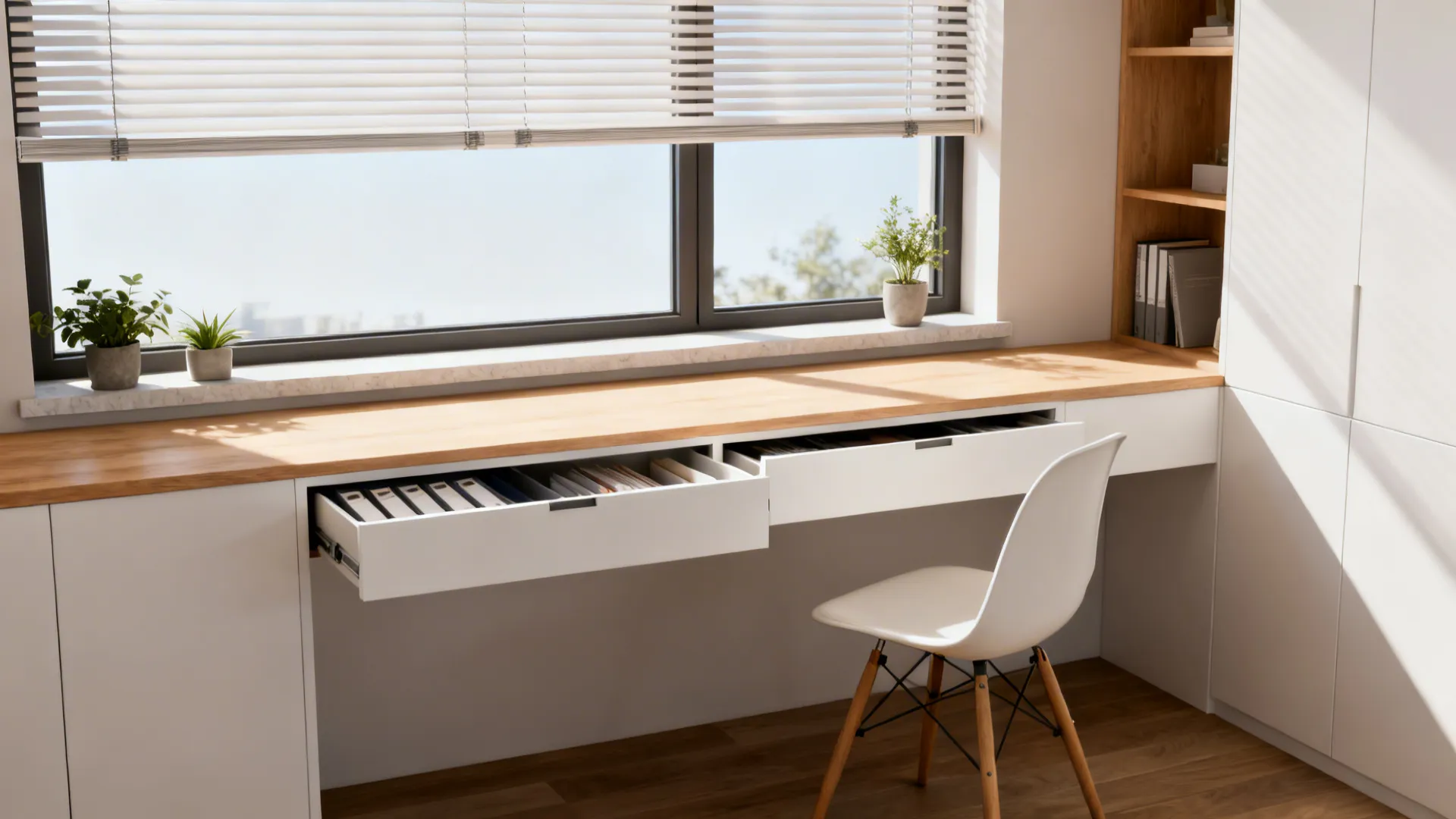 5. Built-in Window Desk with Under-desk Drawers