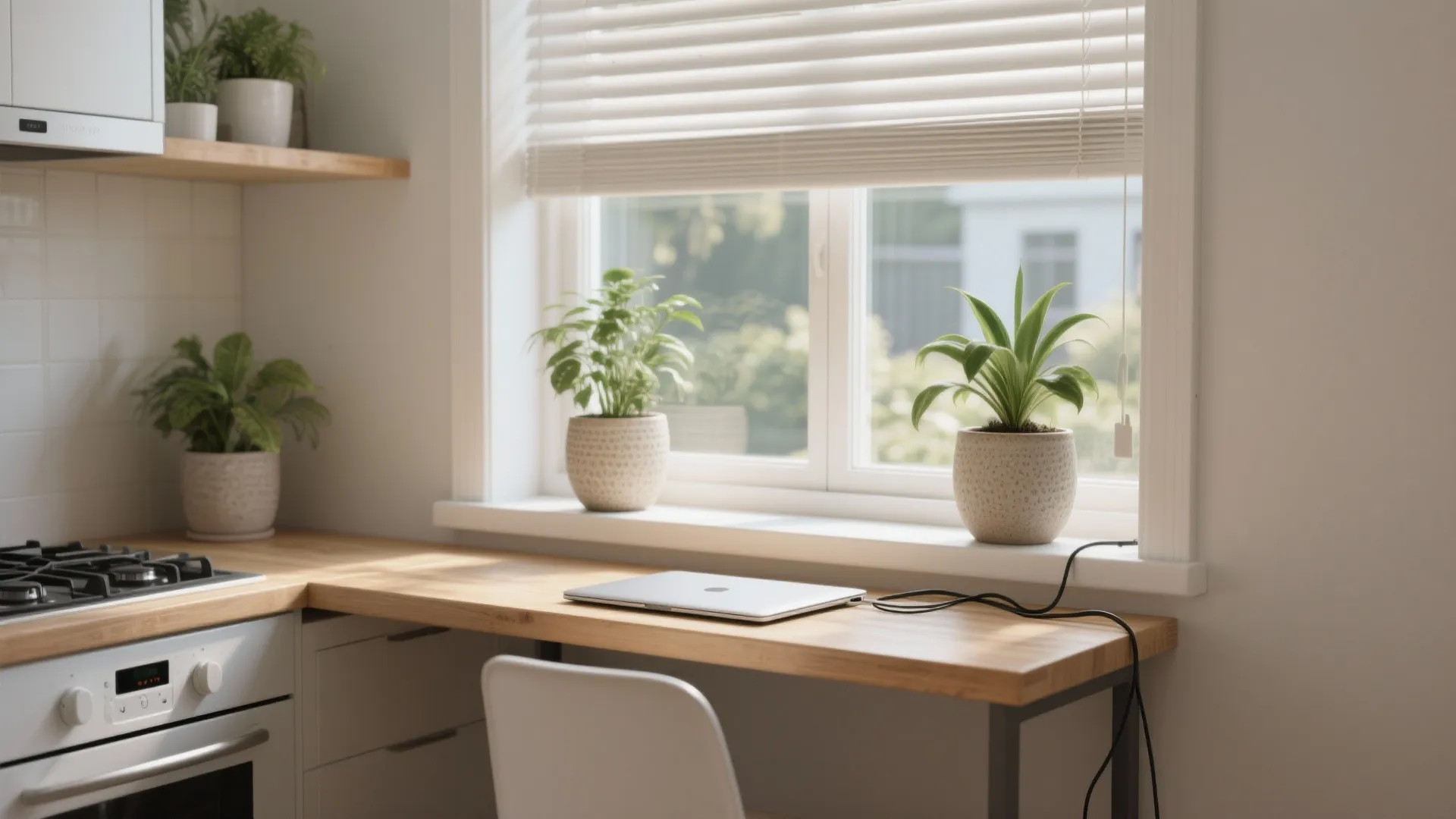 4. Window-facing Mini Desk with Plants