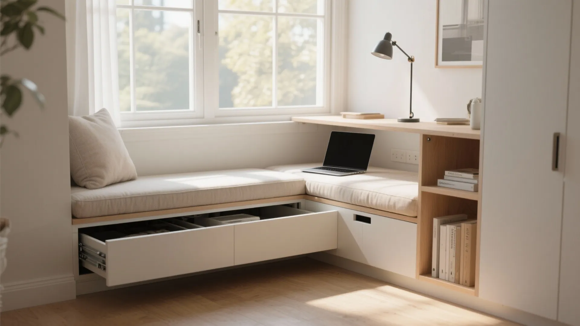 2. Sliding drawer-to-table under a window seat