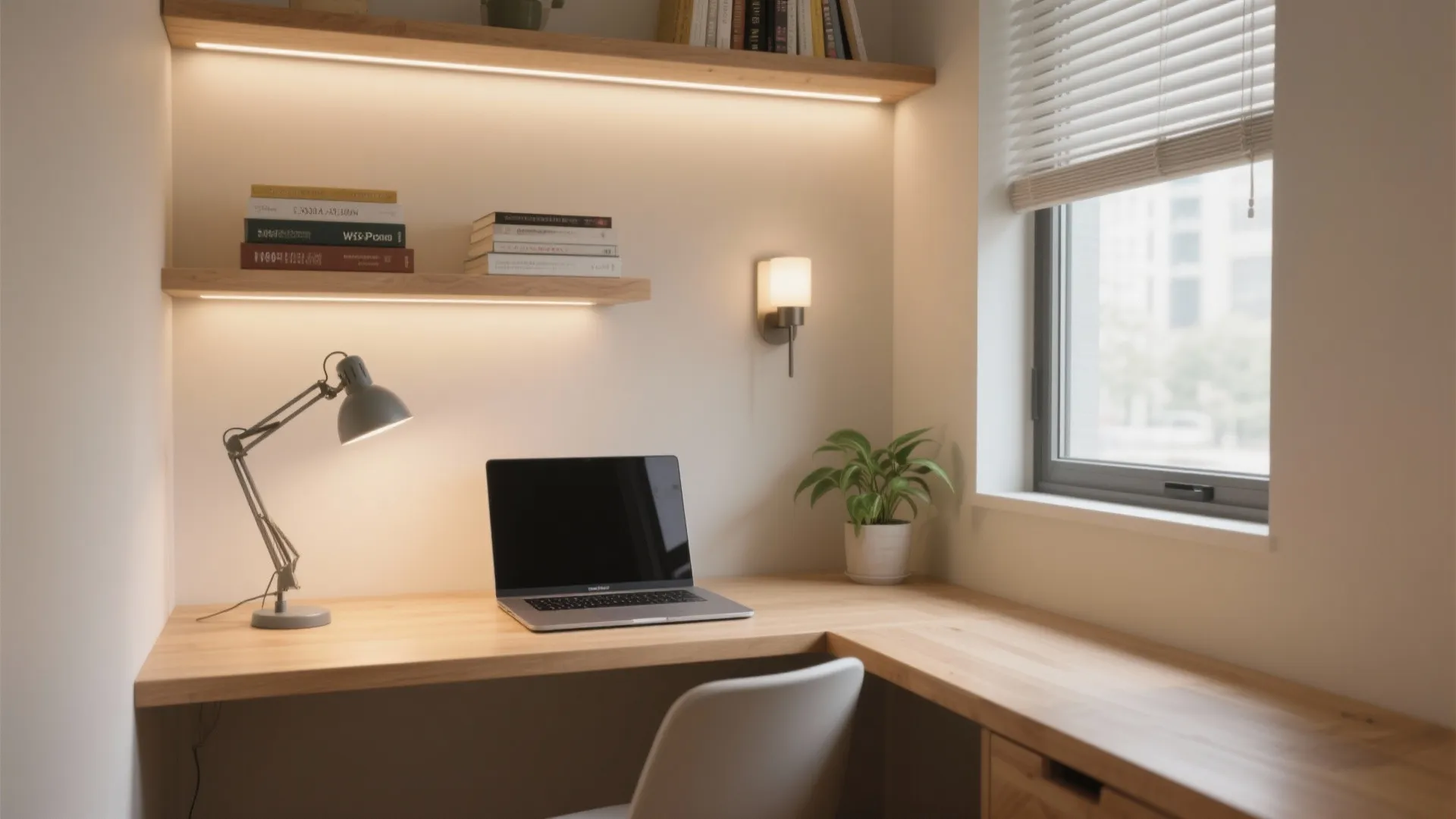 1) Light-first study zone: window-led desk and layered task lighting