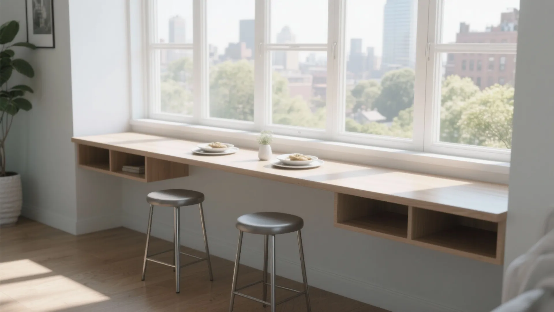 5. Window-Ledge Dining with Two Stools