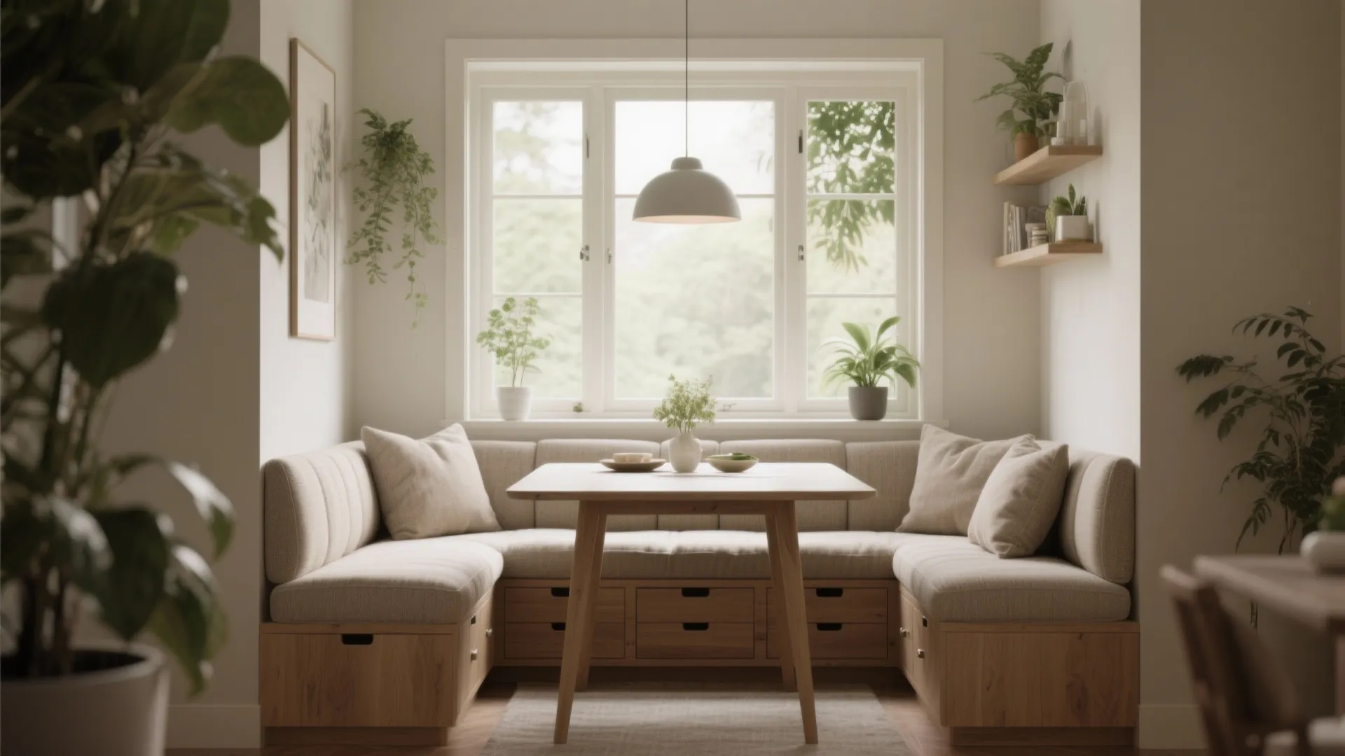 9. Built-In Window Nook with Dining Table