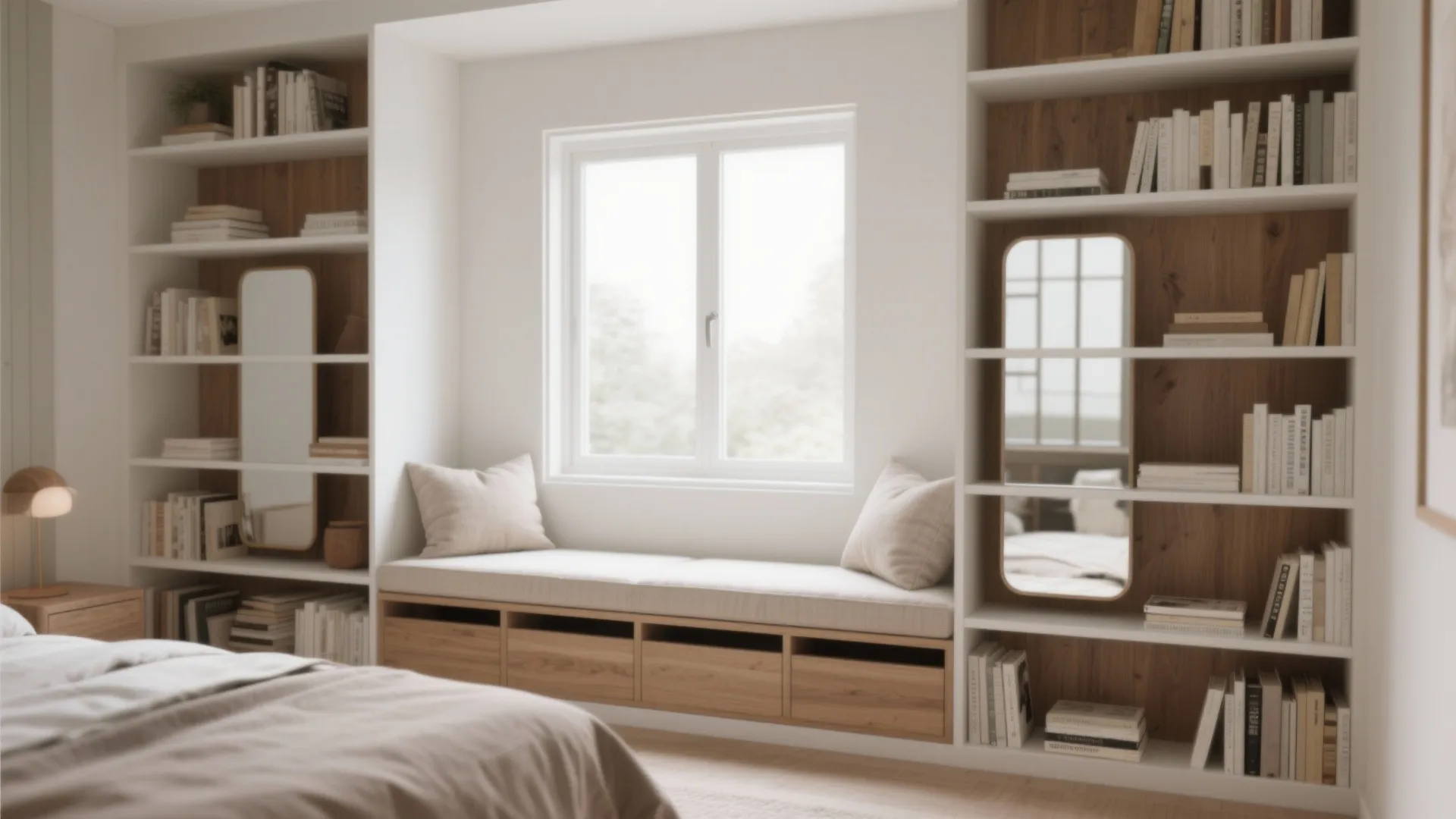 Window-Wall Bookcase and Bench (A Cozy Nook)