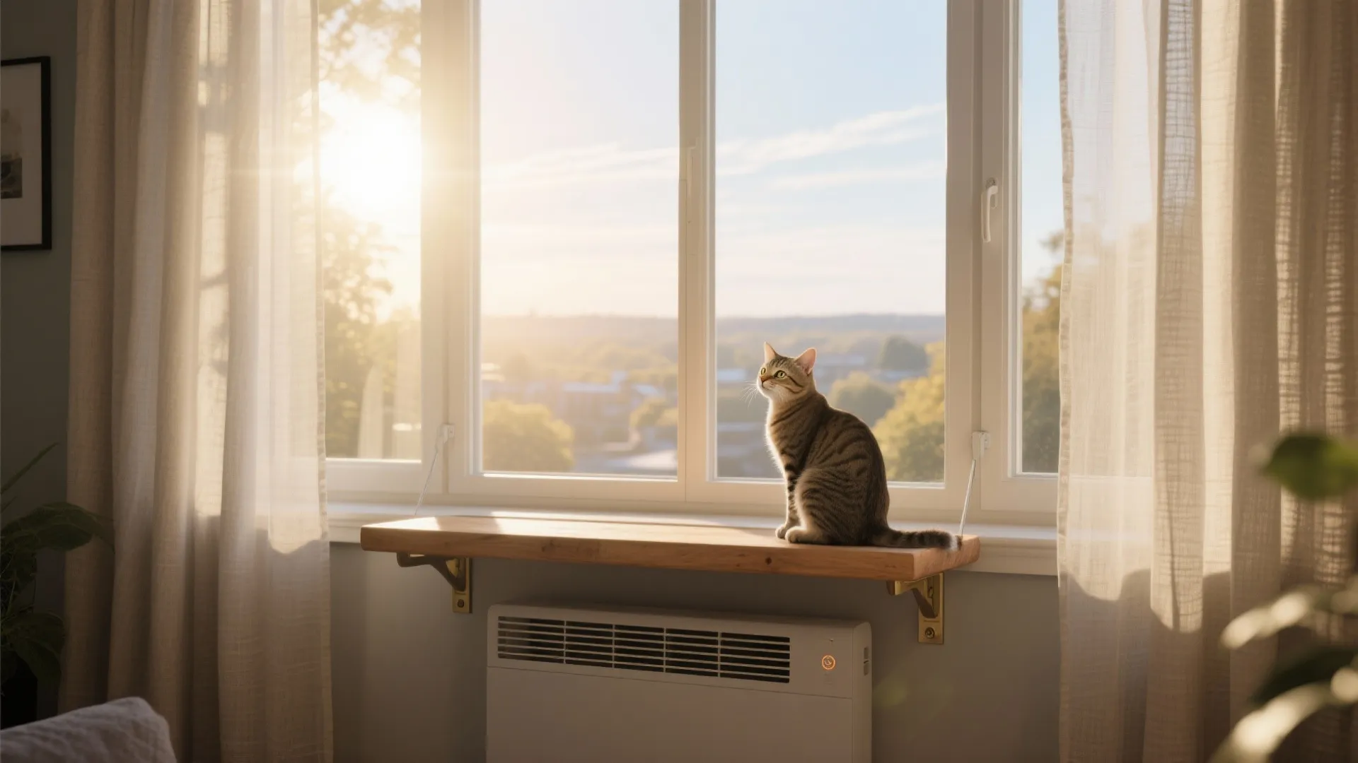 3. Window Perch + Sheer Curtains