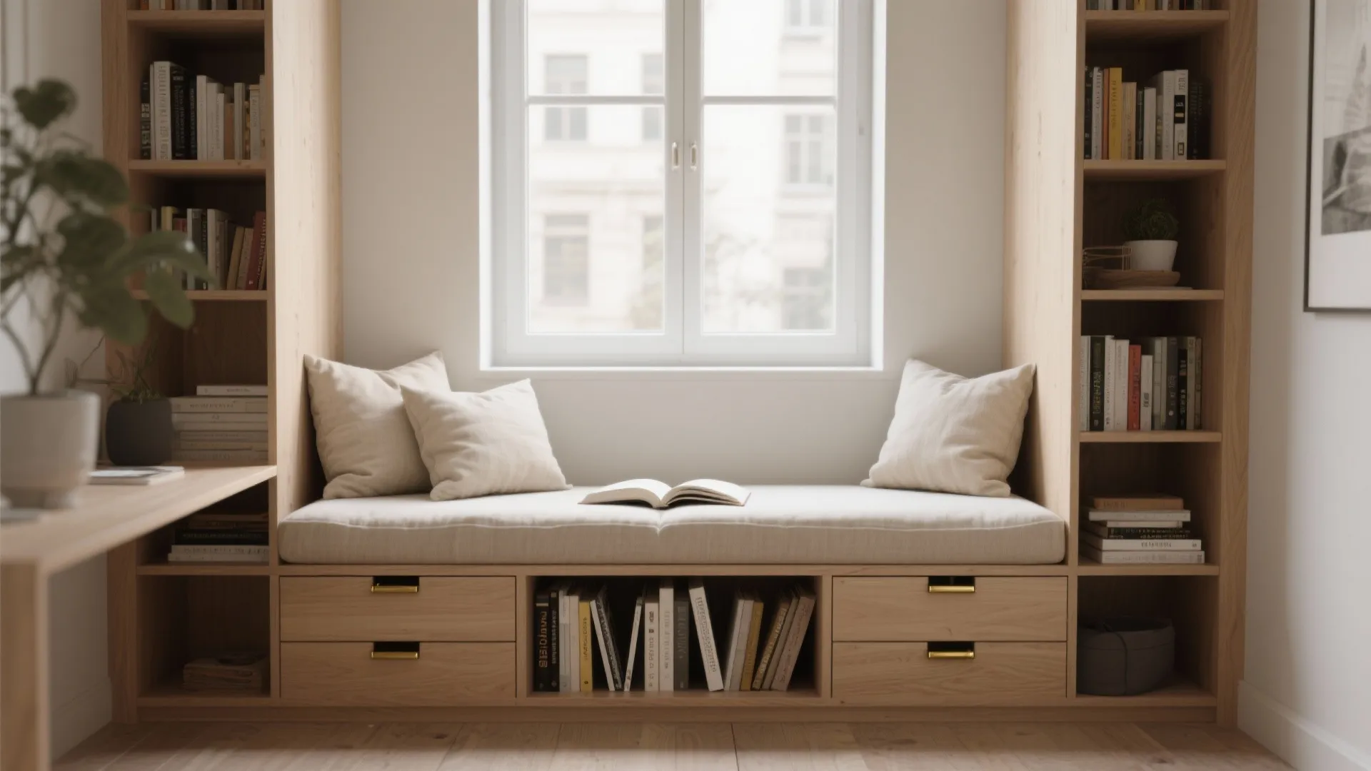 3. Built-in window-seat bookcase combo