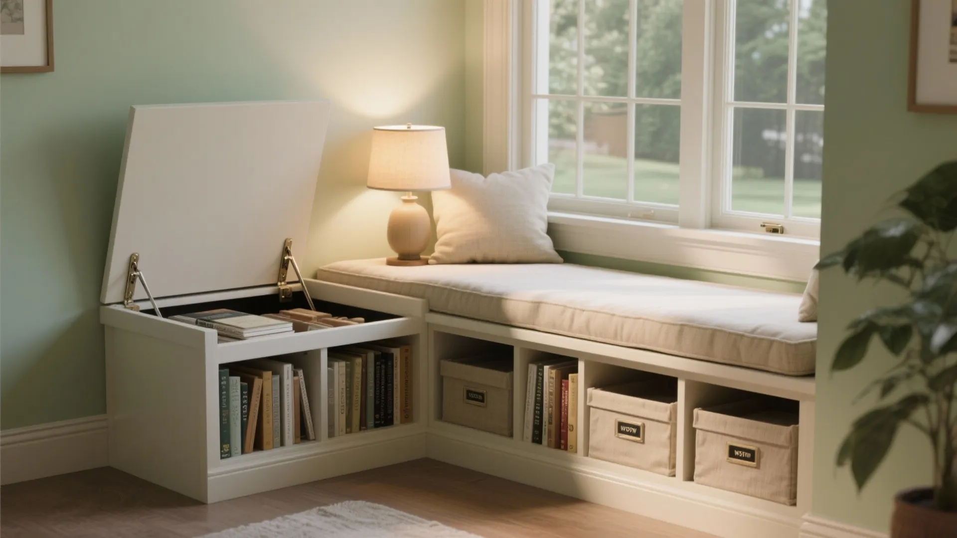 2. Window seats and bench storage for reading nooks