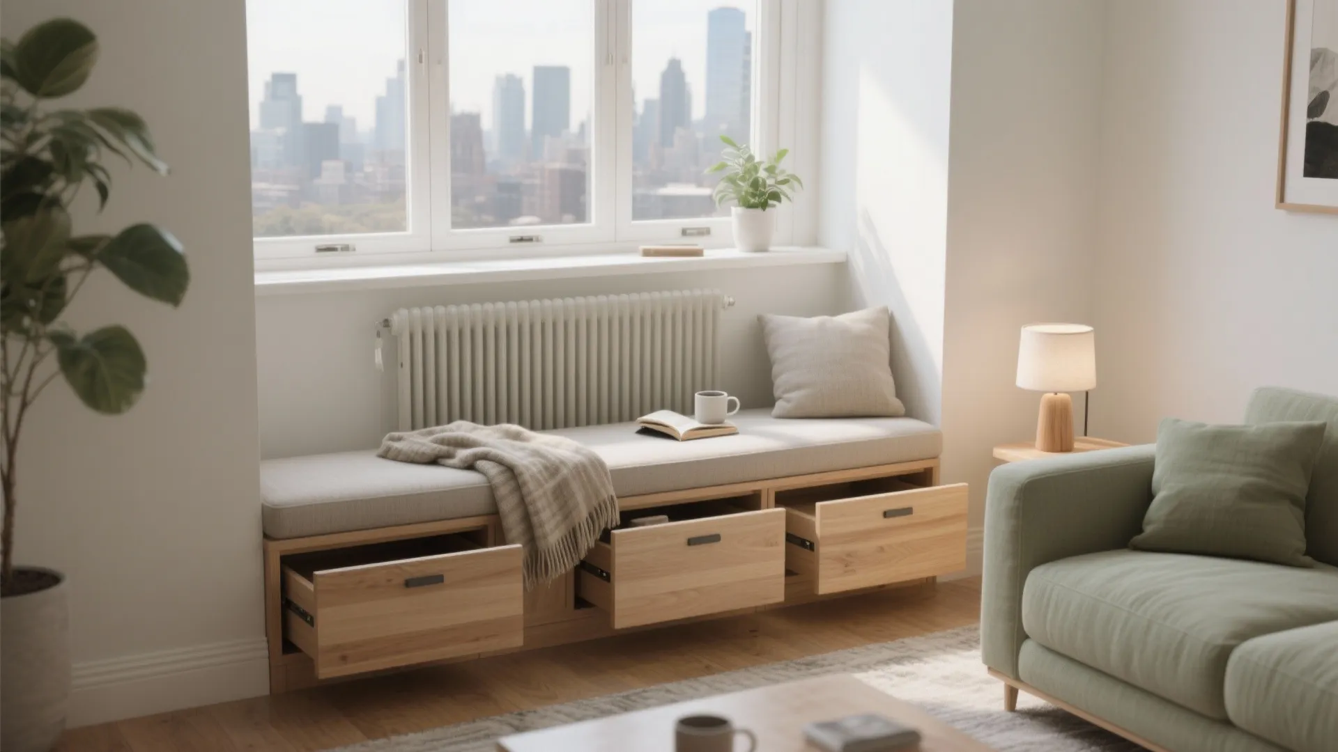 1) Window-seat bench with hidden storage