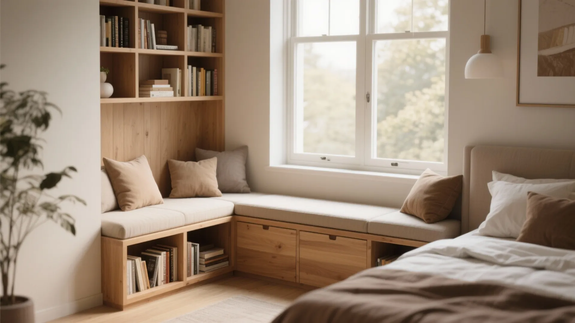 4. Window Seat with Hidden Bookshelf