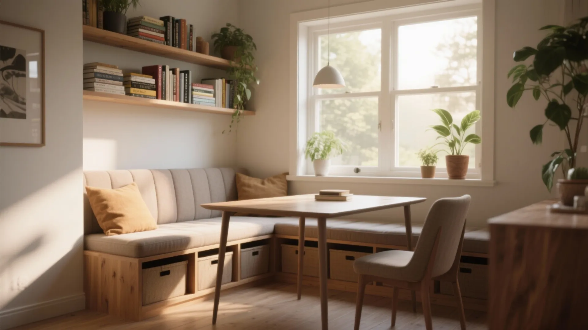 4. Window Seat Nook with Built-In Shelves