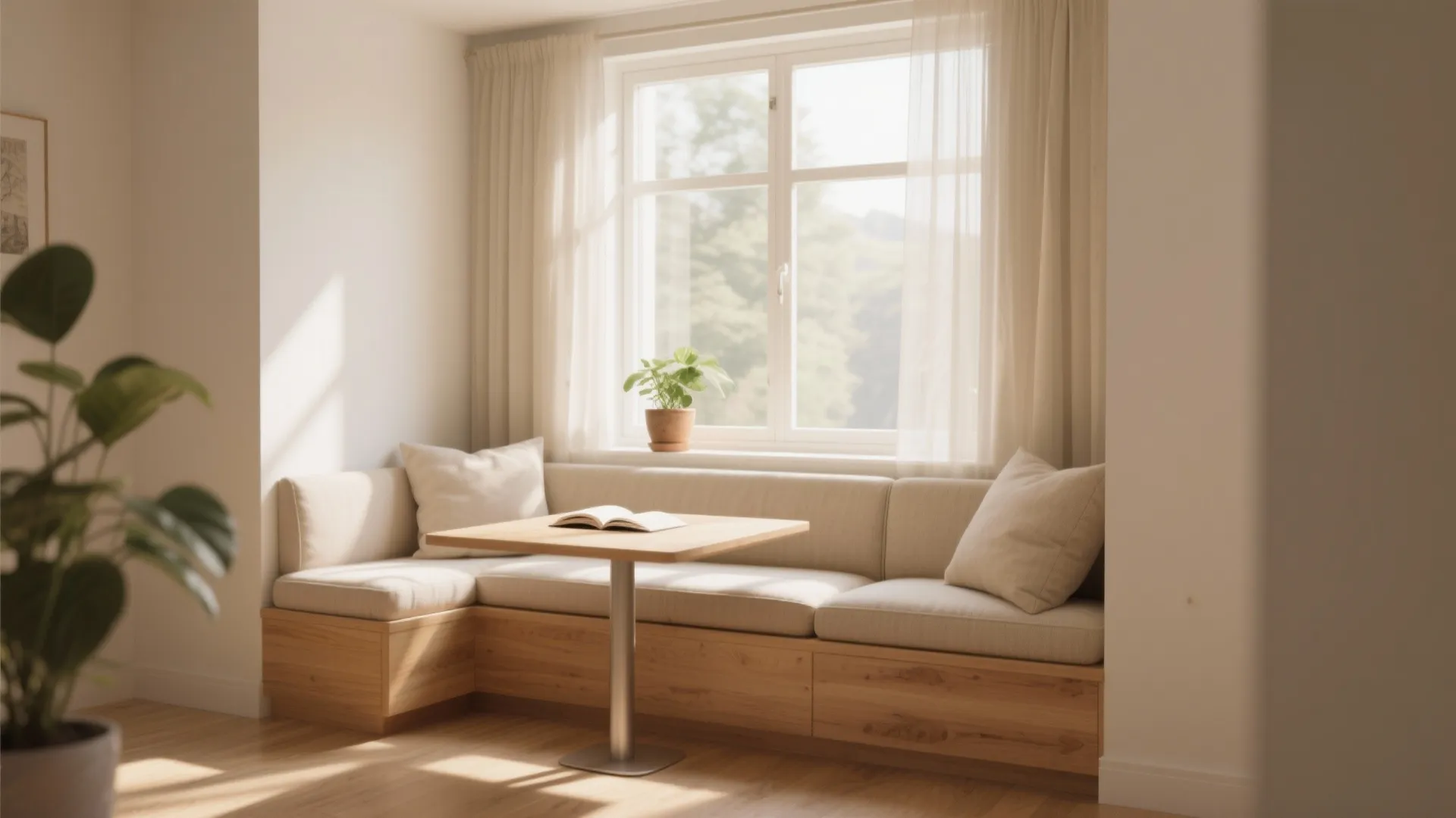 3. Window-seat nook with a slim table