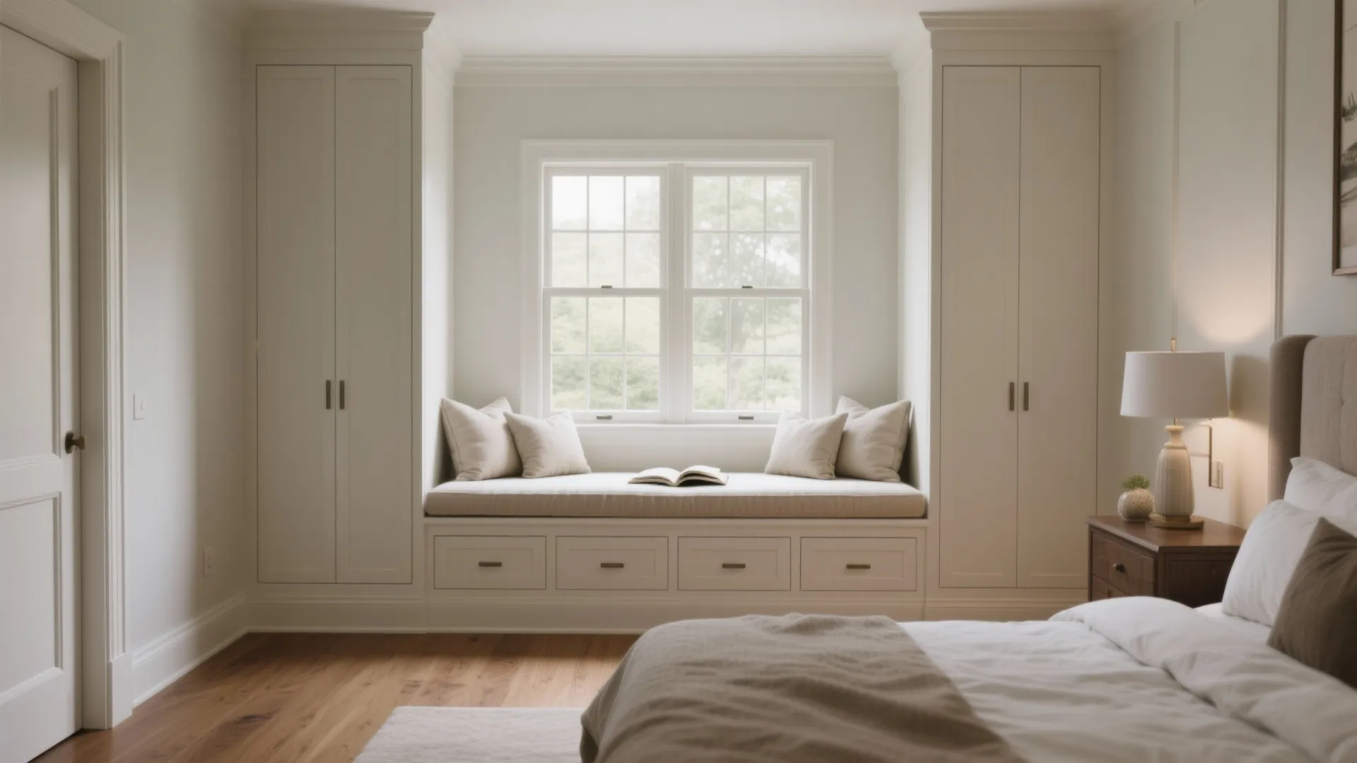 2. A built-in window seat with storage
