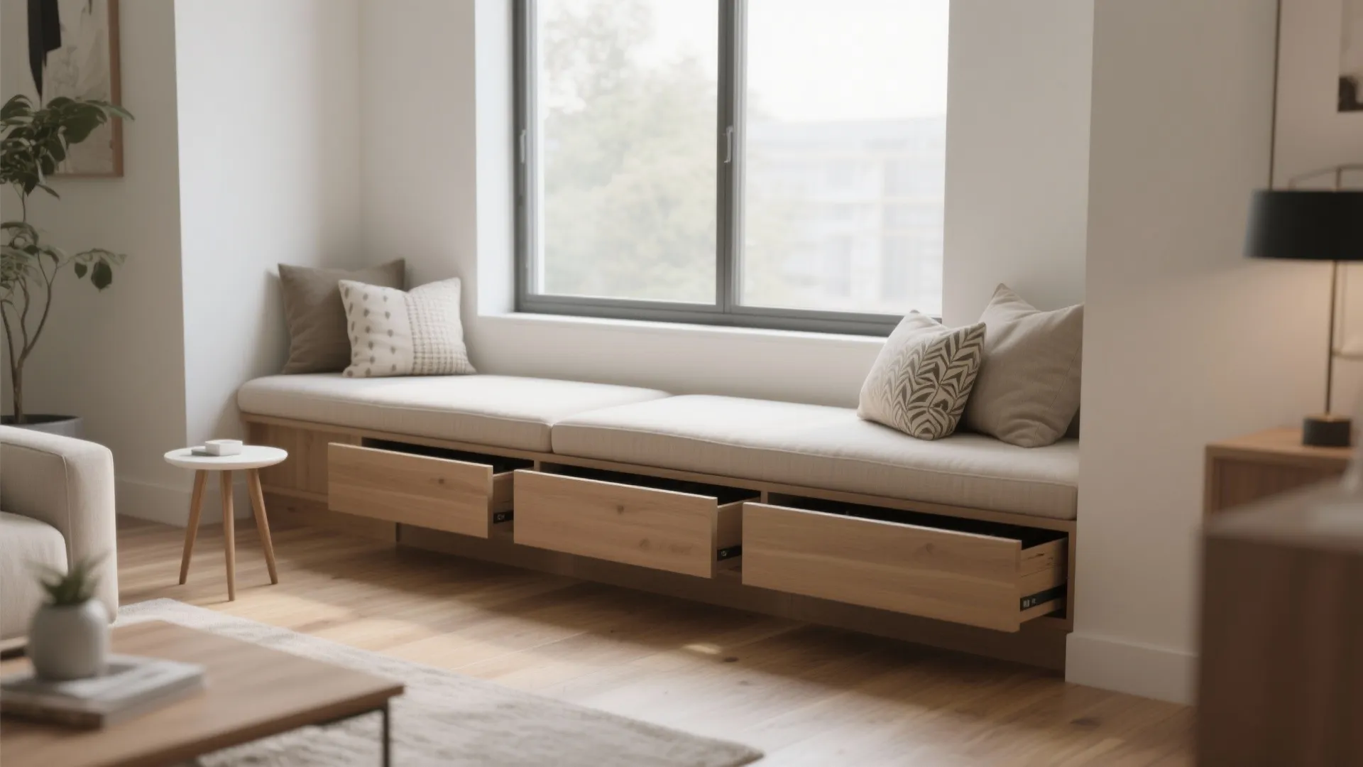 3. Low-profile window seat with storage