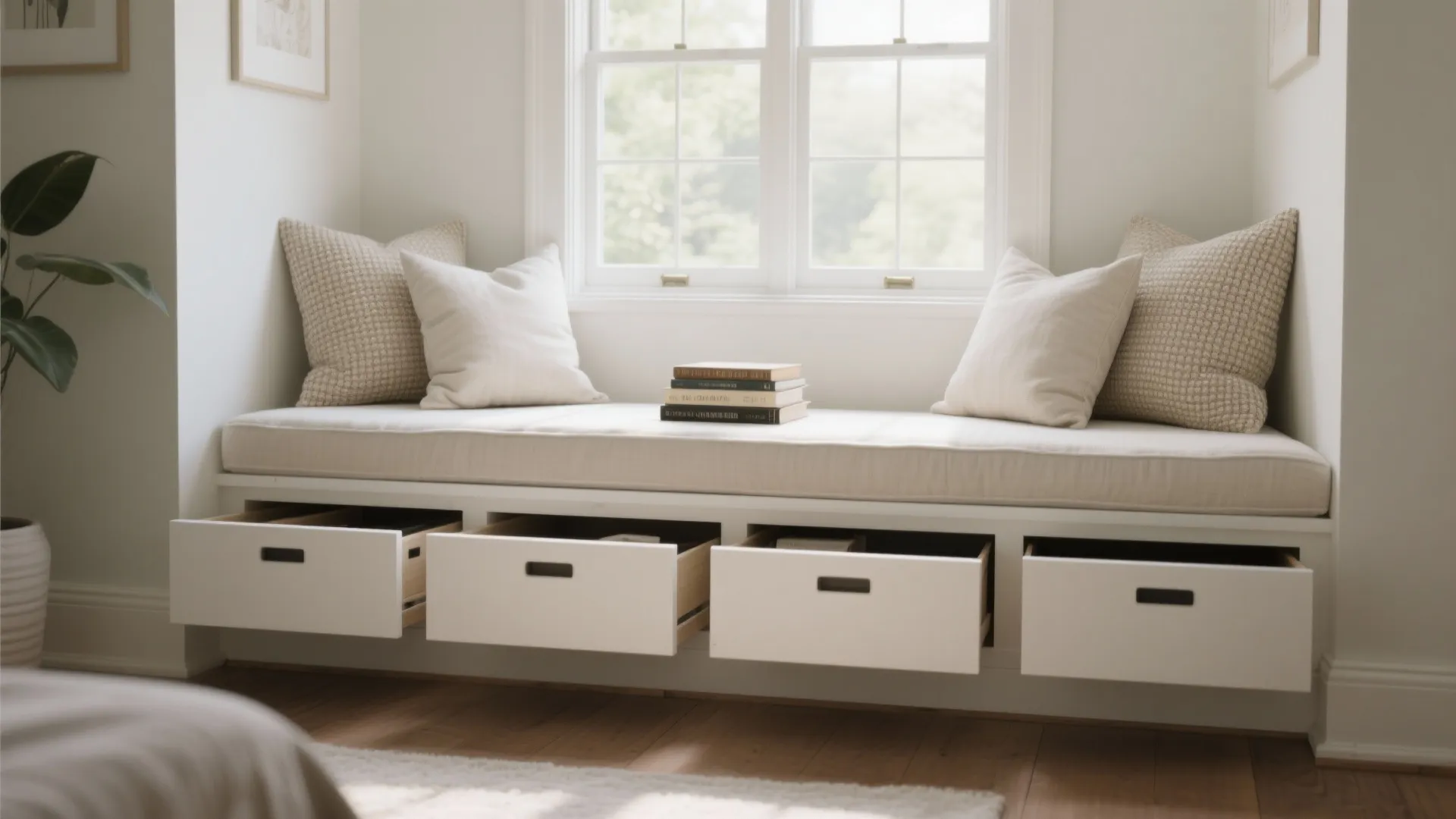 5. Built-in White Window Seat with Storage