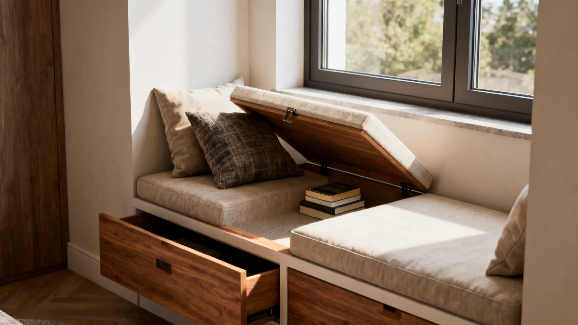 2. Built-in Storage Bench Under the Window