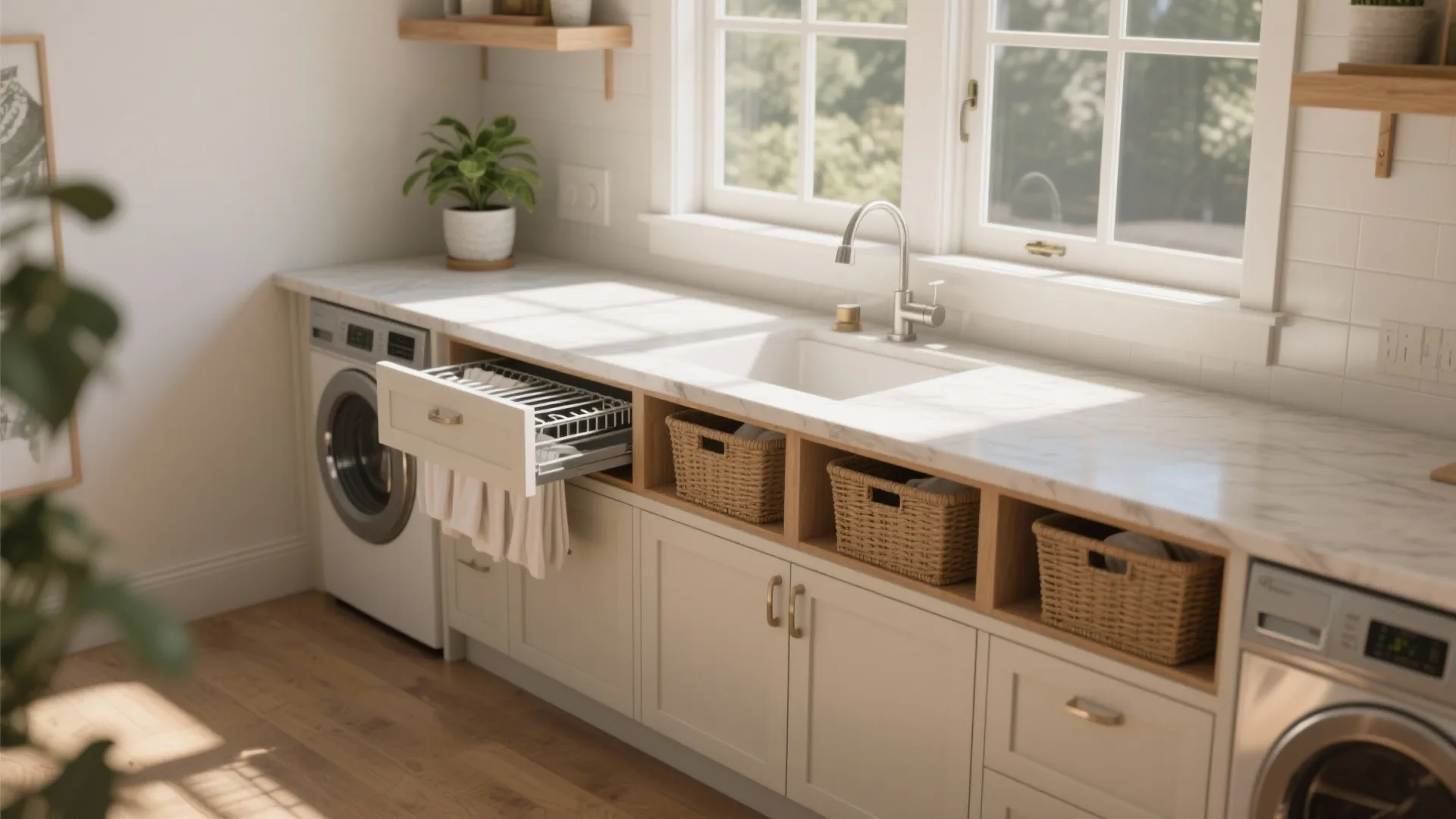 5. Built-in window table with cabinets below