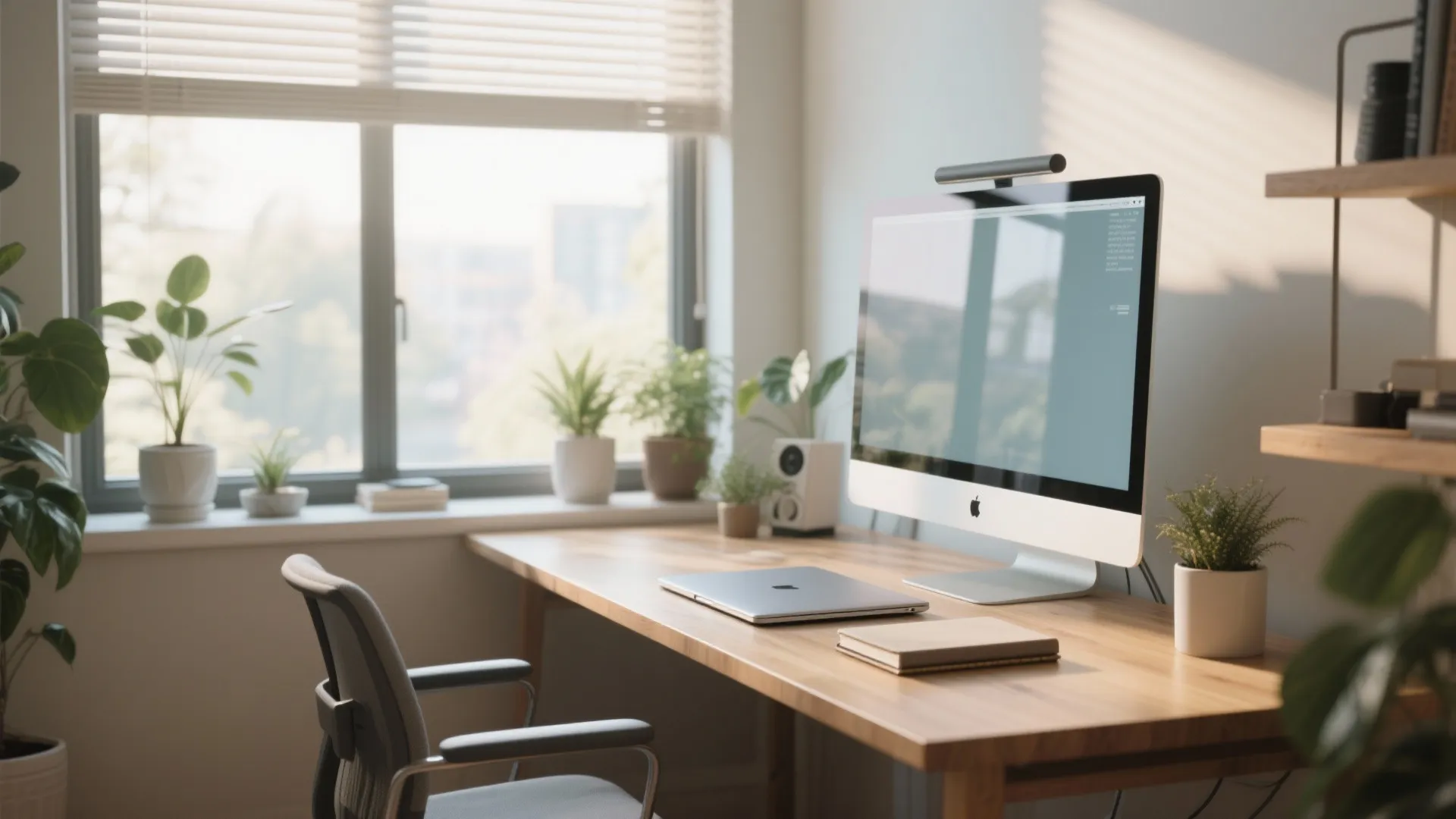 2. Window-facing mini workstation — natural light as your co-worker