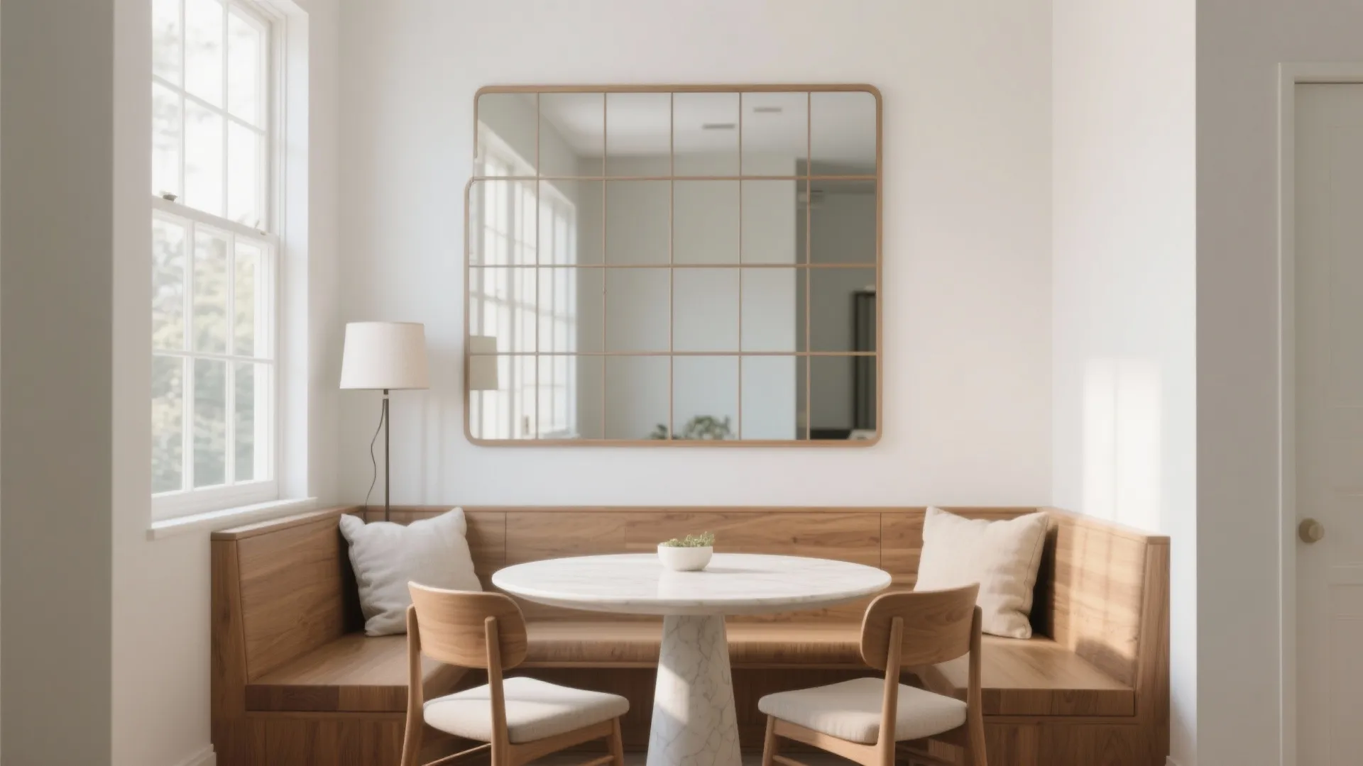 2) Windowpane Oak Mirror to “Fake” a Bigger Window