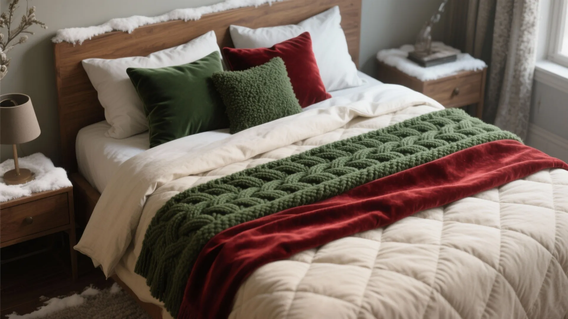 1) Dress the bed like a winter scene