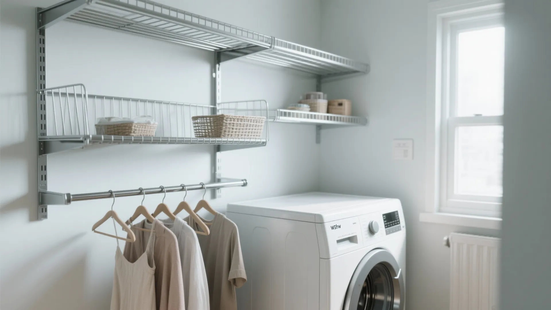 4. Open wire shelves with a drying rod