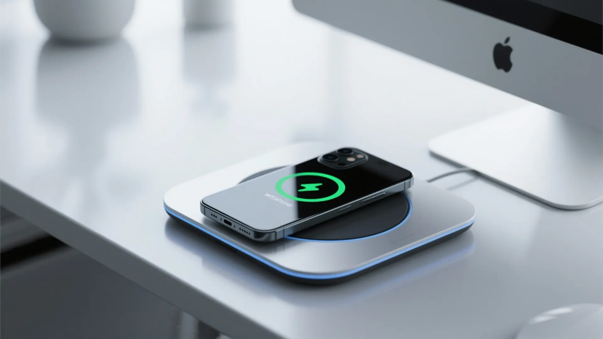 Sleek wireless charging pad with smartphone