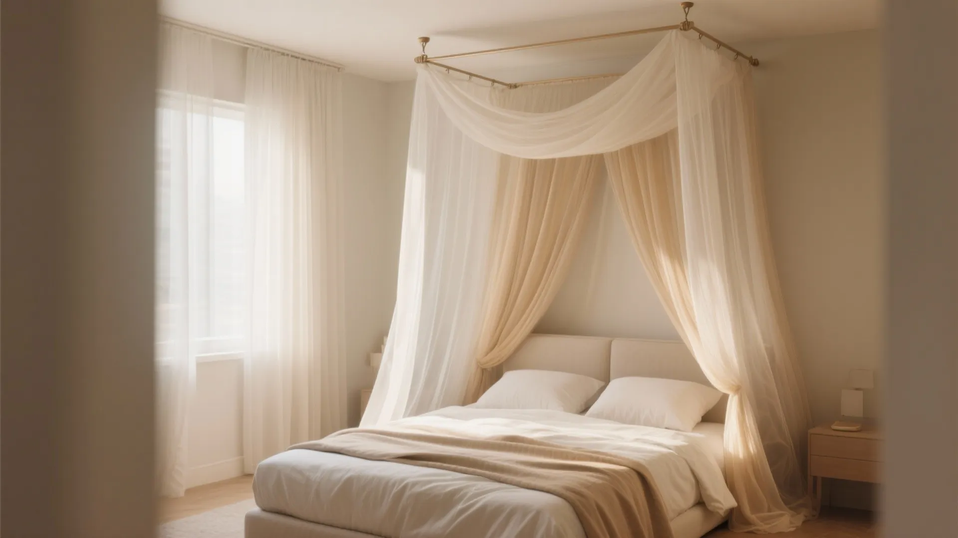 Sheer canopy and draped fabrics for a cocooned vibe