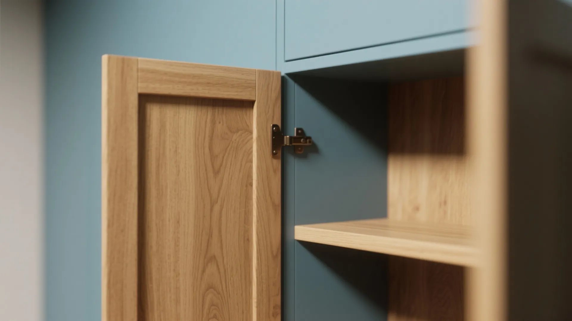 Warm Wood Cupboards with Color Accents