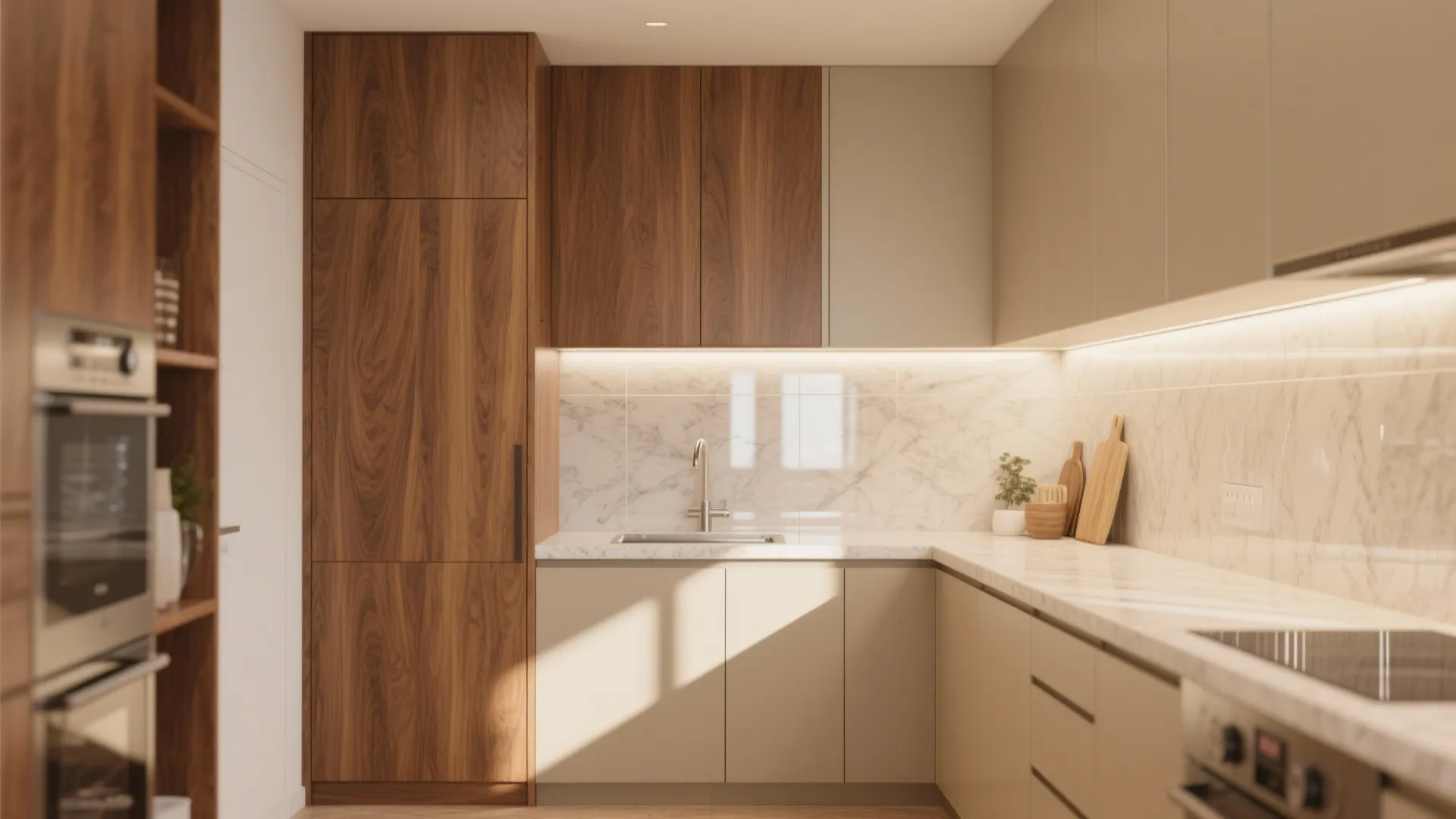 Warmth from wood accents without clutter