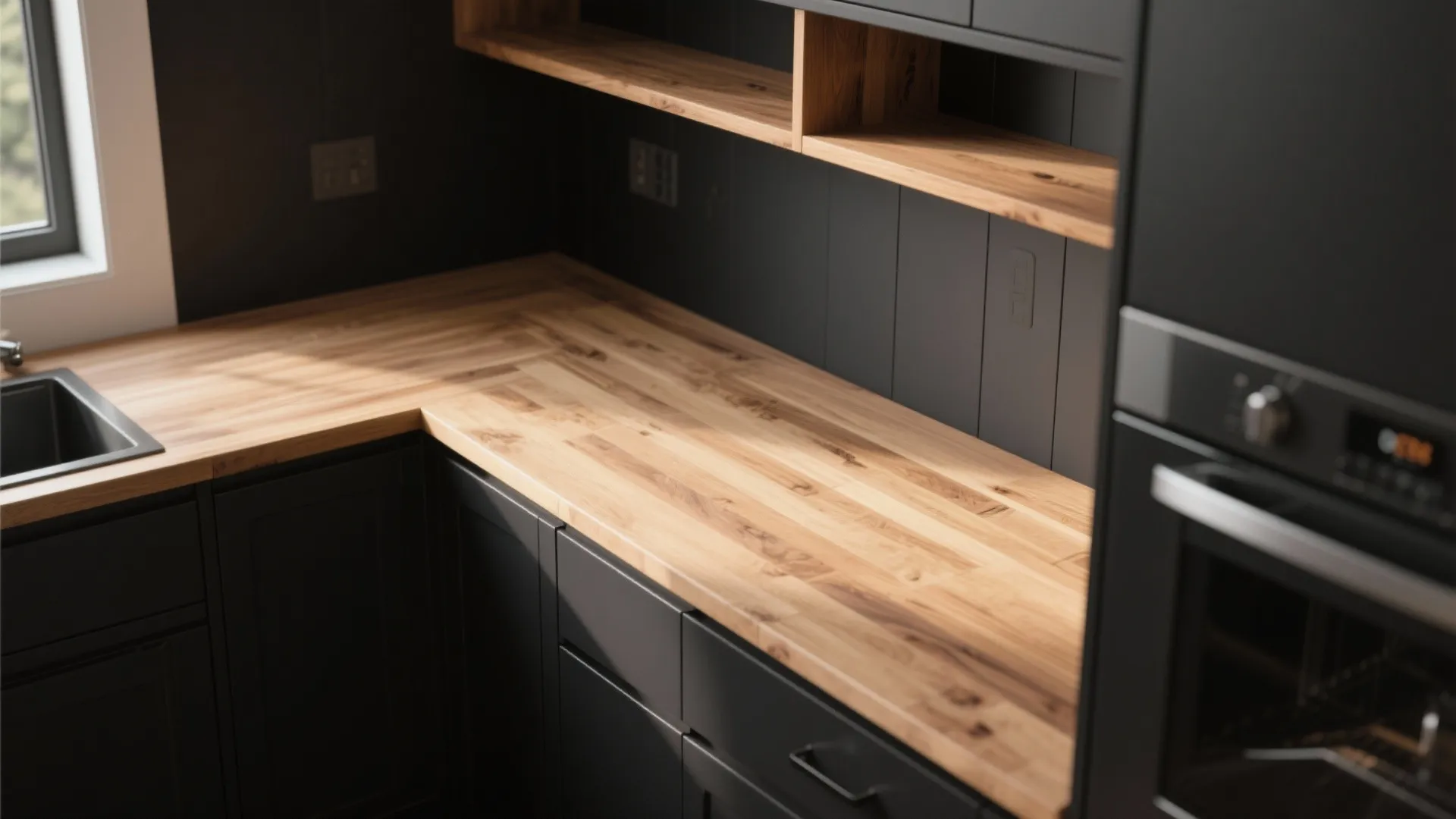 1. Classic Contrast with Warm Wood Accents